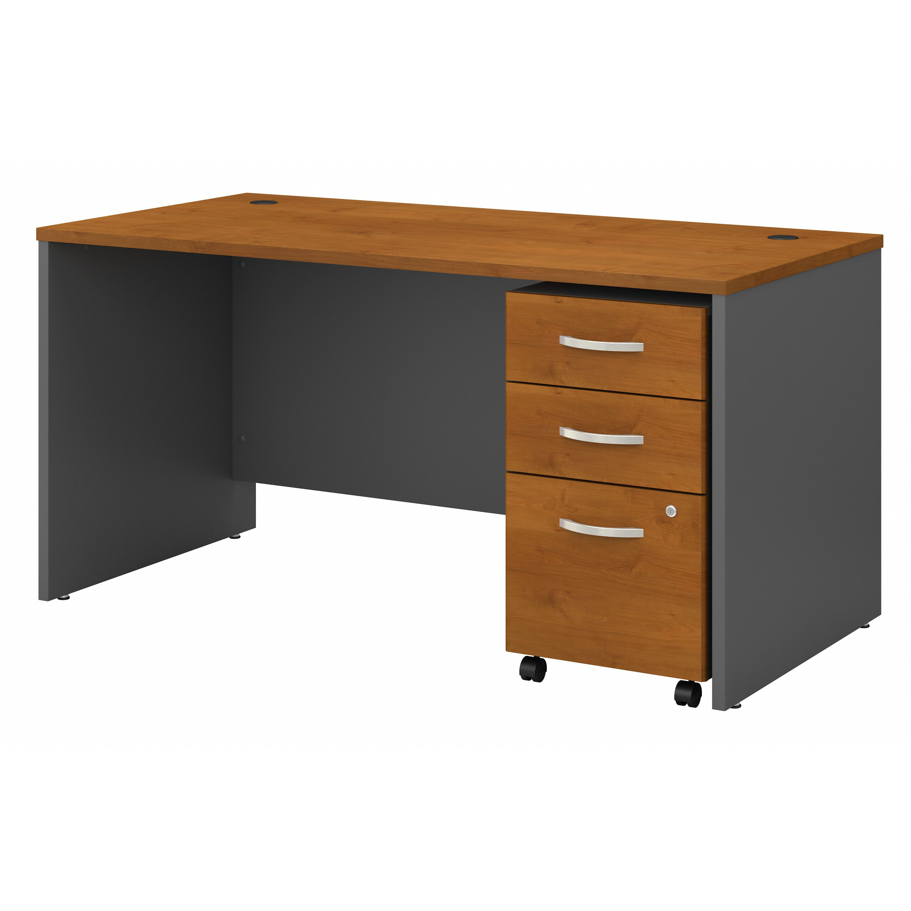 Shop Bush Business Furniture Series C 60W x 30D Office Desk with 3 Drawer Mobile File Cabinet 02 SRC144NCSU #color_natural cherry/graphite gray