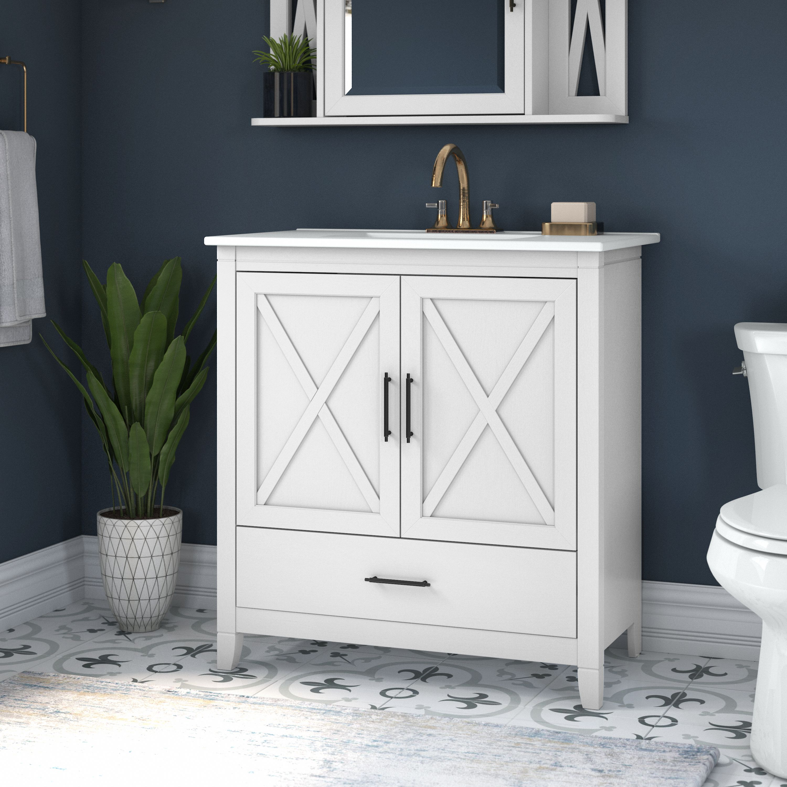 Shop Bush Furniture Key West 32W Bathroom Vanity with Sink 01 KWVN132WAS-03K #color_white ash