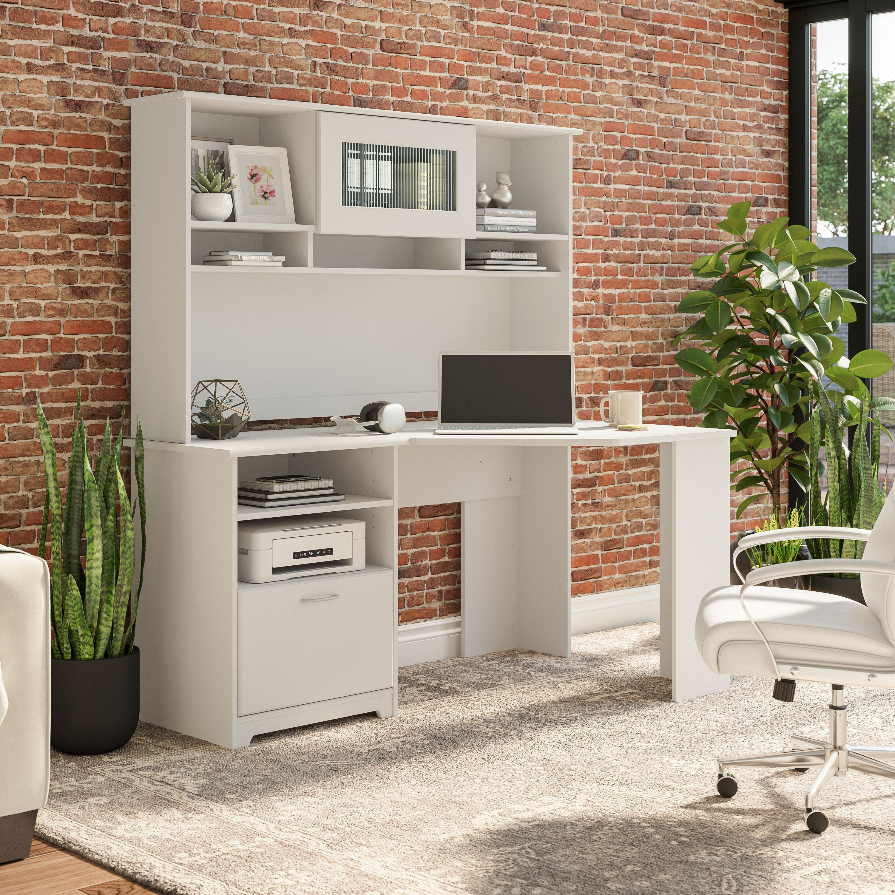 Shop Bush Furniture Cabot 60W Corner Desk with Hutch 01 CAB008WHN #color_white