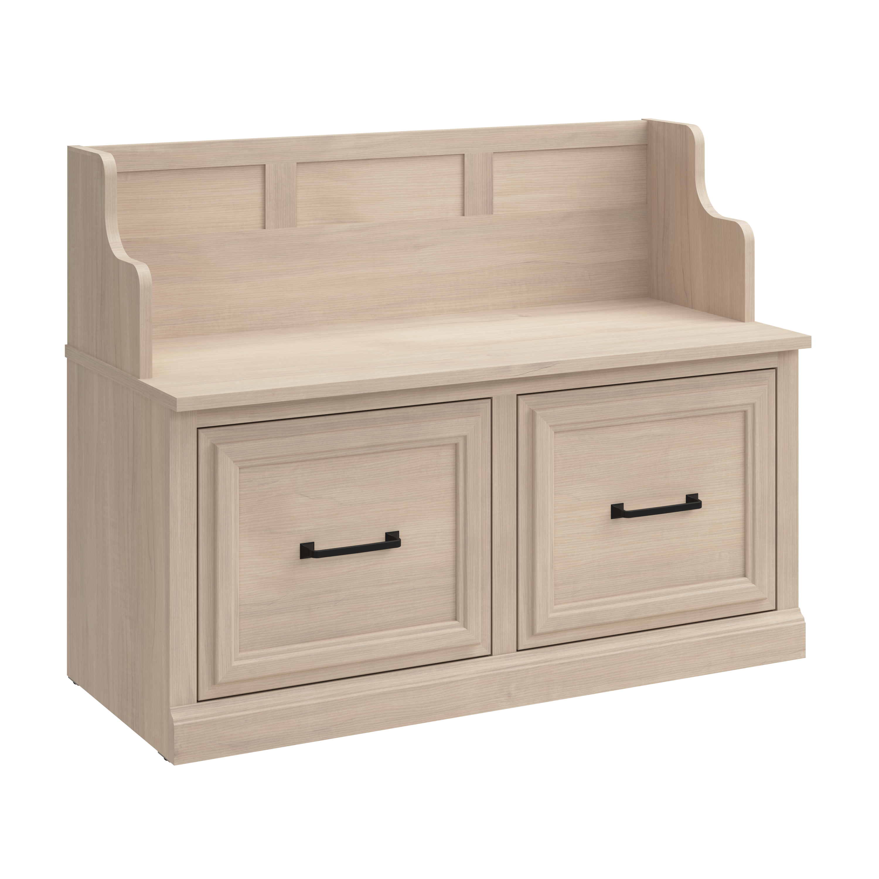 Shop Bush Furniture Woodland 40W Entryway Bench with Doors 02 WDL005WM #color_white washed maple