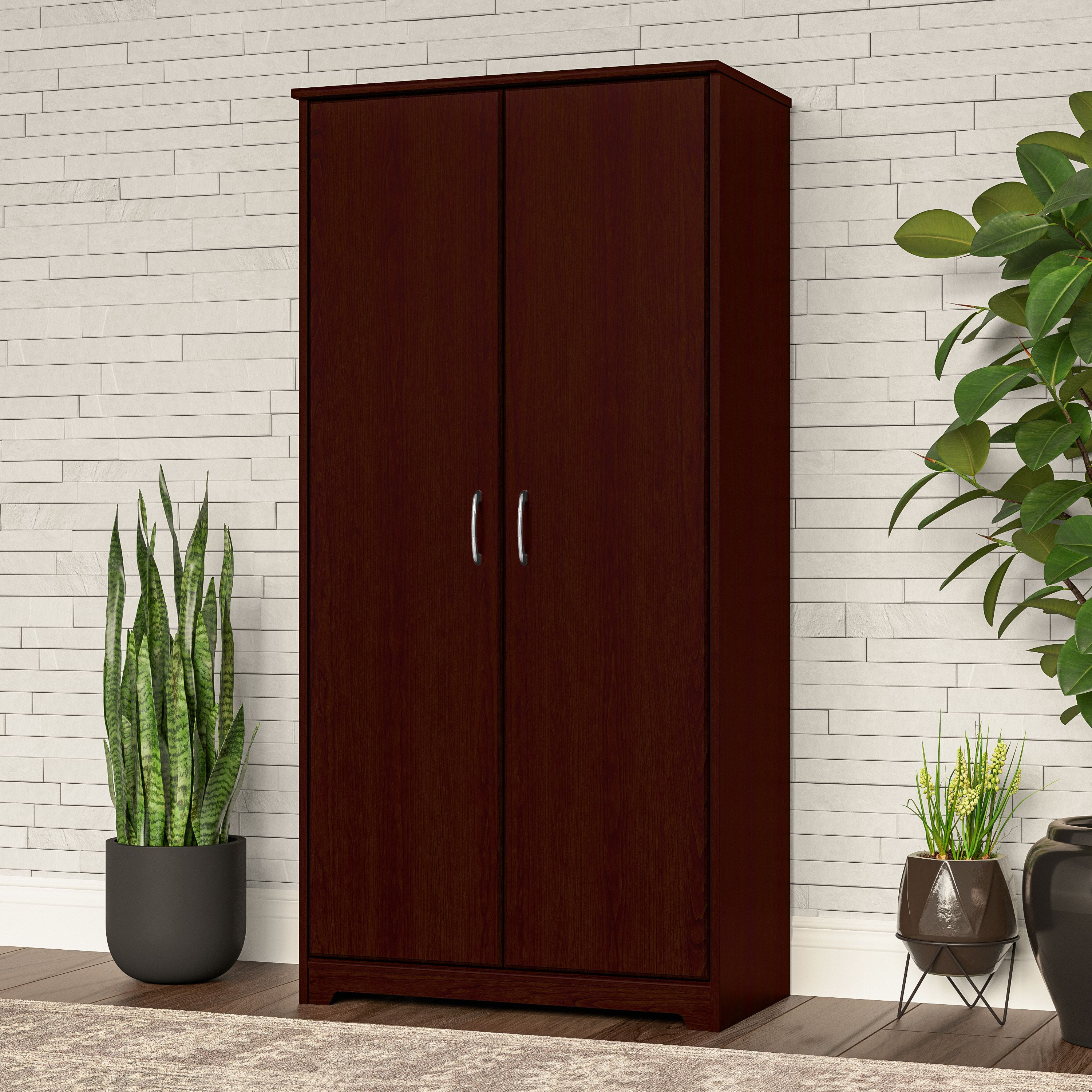 Shop Bush Furniture Cabot Tall Storage Cabinet with Doors 01 WC31499 #color_harvest cherry