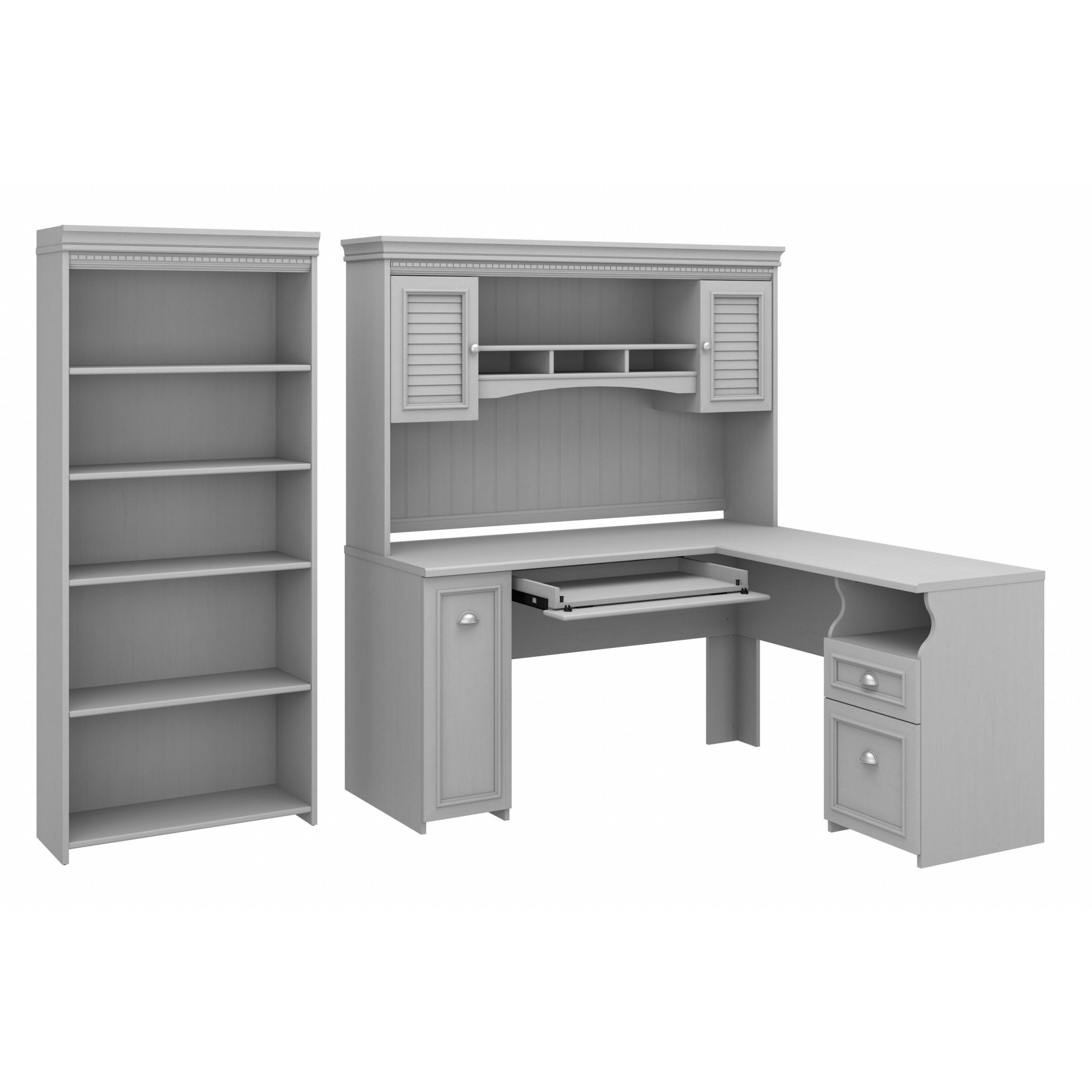 Shop Bush Furniture Fairview 60W L Shaped Desk with Hutch and 5 Shelf Bookcase 02 FV005CG #color_cape cod gray