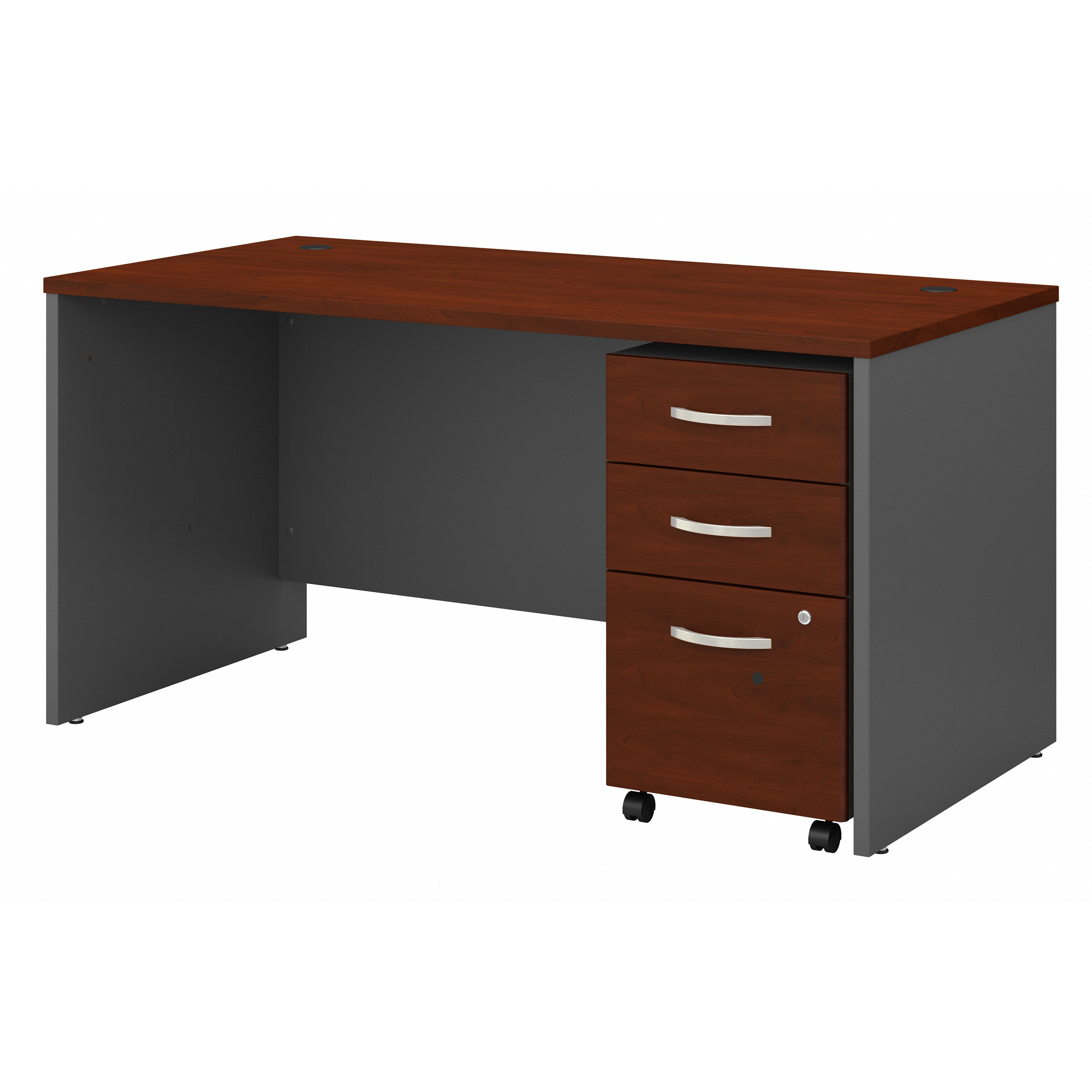 Shop Bush Business Furniture Series C 60W x 30D Office Desk with 3 Drawer Mobile File Cabinet 02 SRC144HCSU #color_hansen cherry/graphite gray