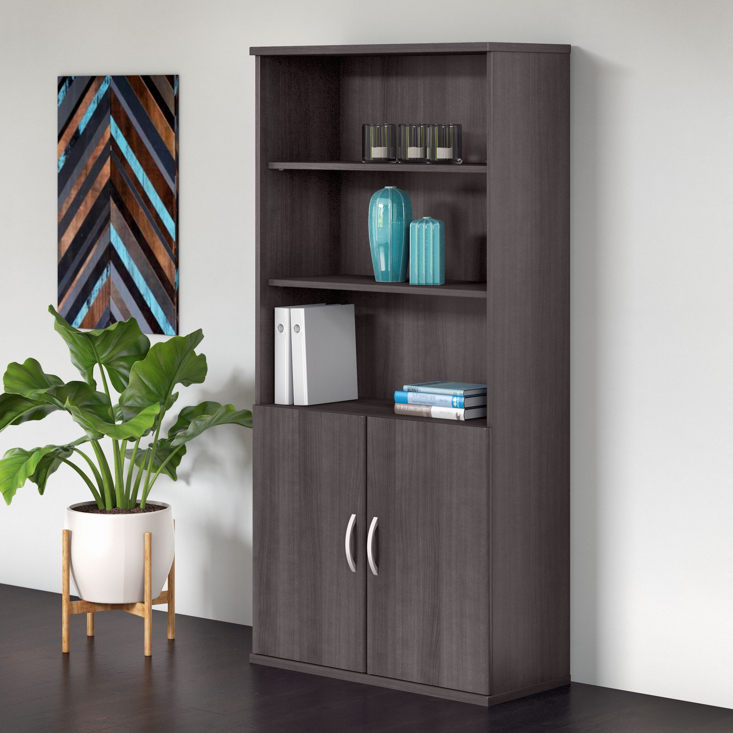 Shop Bush Business Furniture Studio C Tall 5 Shelf Bookcase with Doors 01 STC015SG #color_storm gray