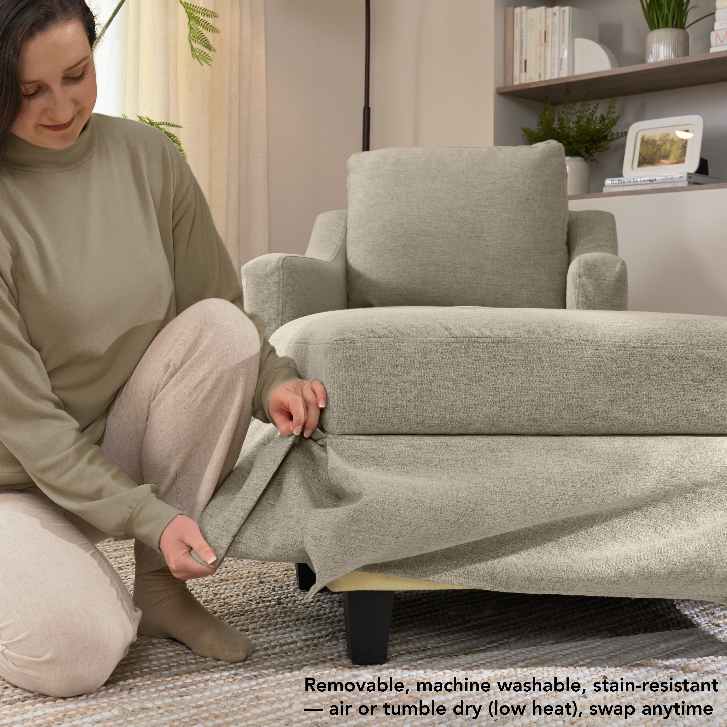 Shop Bush Home Harper Swivel Accent Chair and Storage Ottoman with Slipcovers HAR002SDB 4 #color_sand basketweave fabric