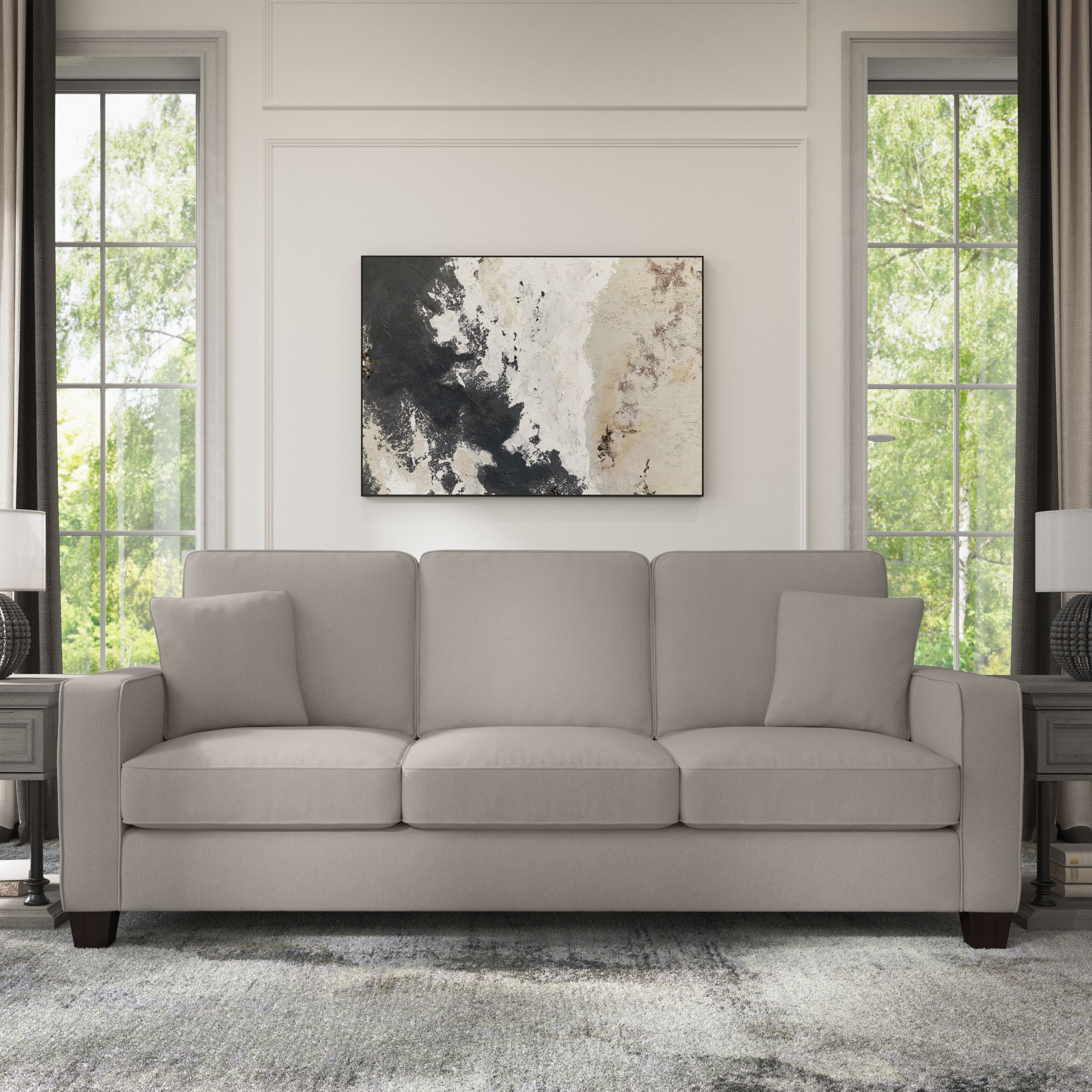 Shop Bush Furniture Stockton 85W Sofa 01 SNJ85SBGH-03K #color_beige herringbone fabric
