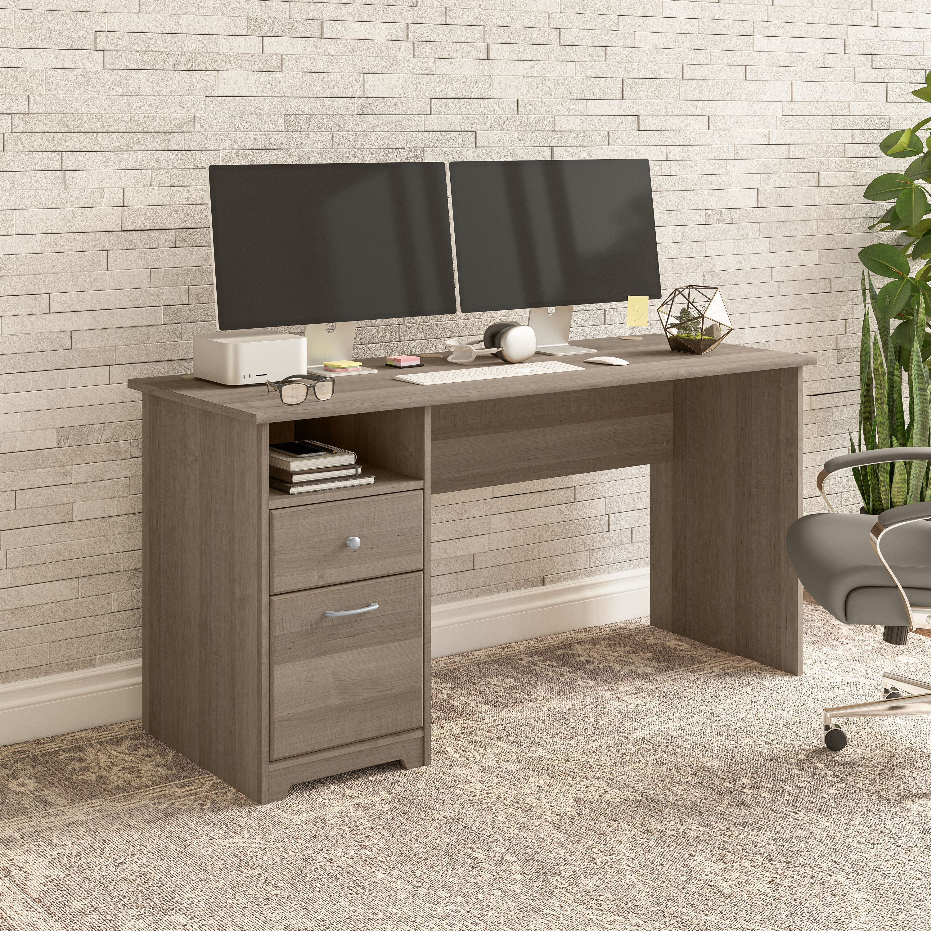 Shop Bush Furniture Cabot 60W Computer Desk with Drawers 01 WC31260 #color_ash gray