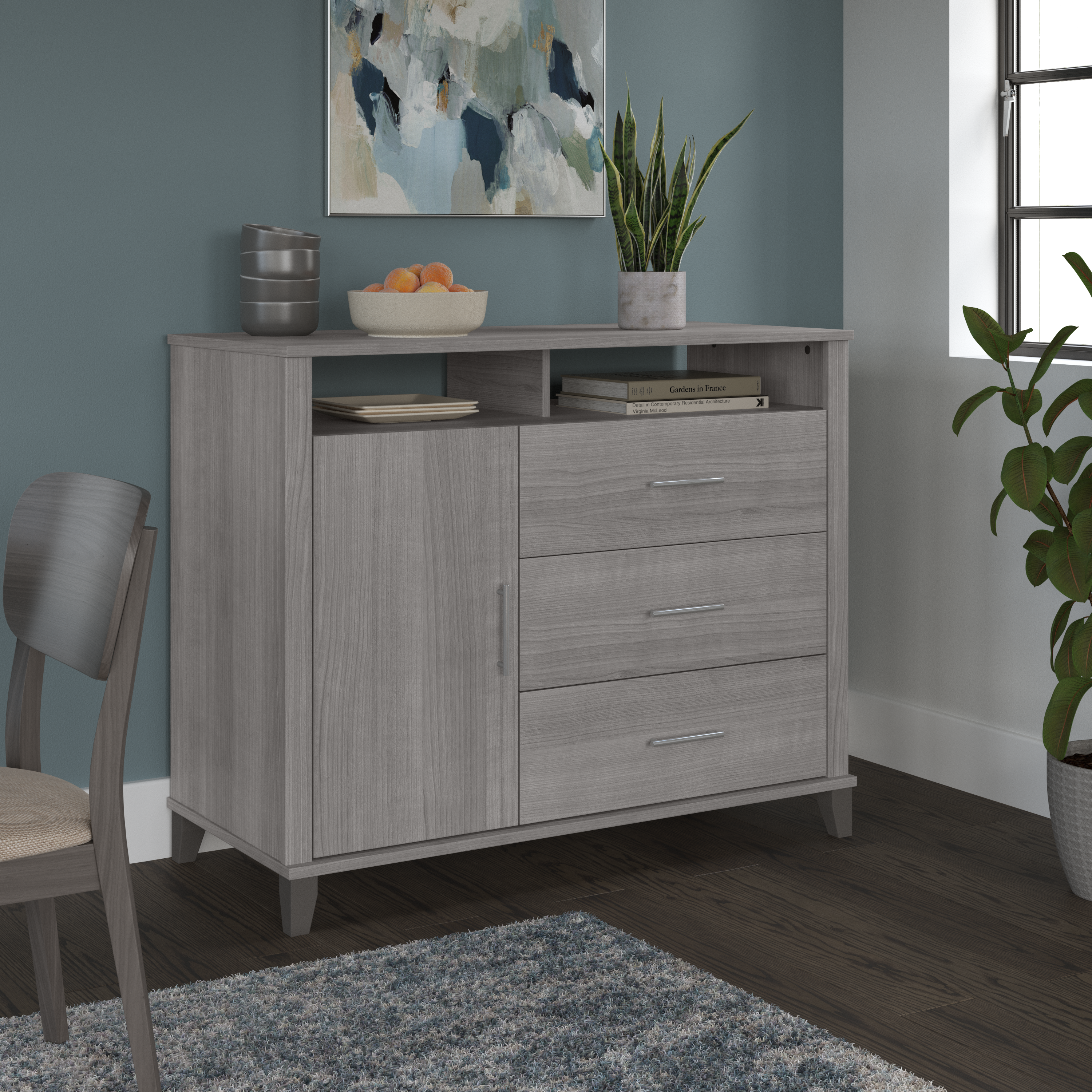 Shop Bush Furniture Somerset Tall Sideboard Buffet Cabinet 01 STV148PGK-Z1 #color_platinum gray