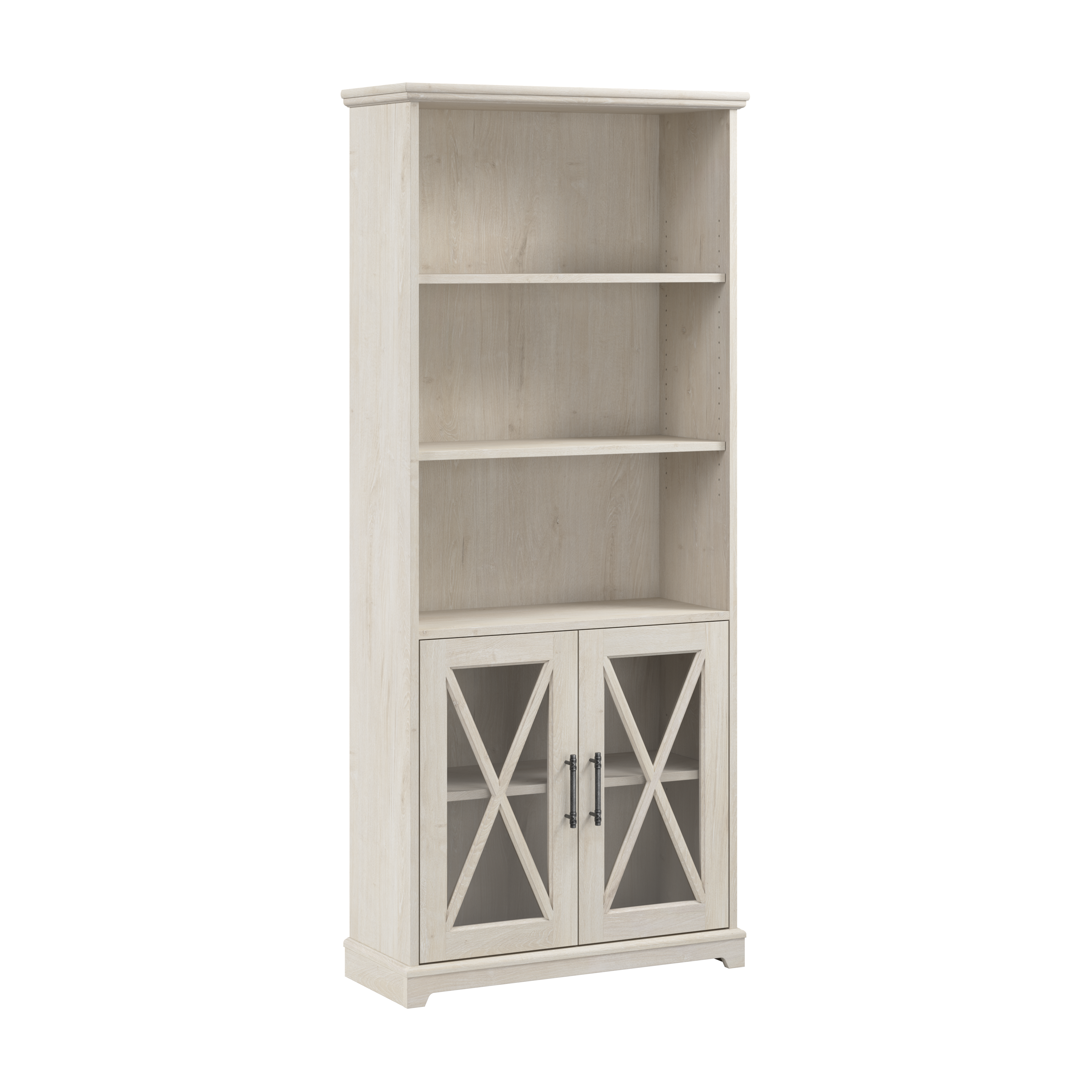Shop Bush Furniture Lennox Farmhouse 5 Shelf Bookcase with Glass Doors 02 LEB132LW-03 #color_linen white oak