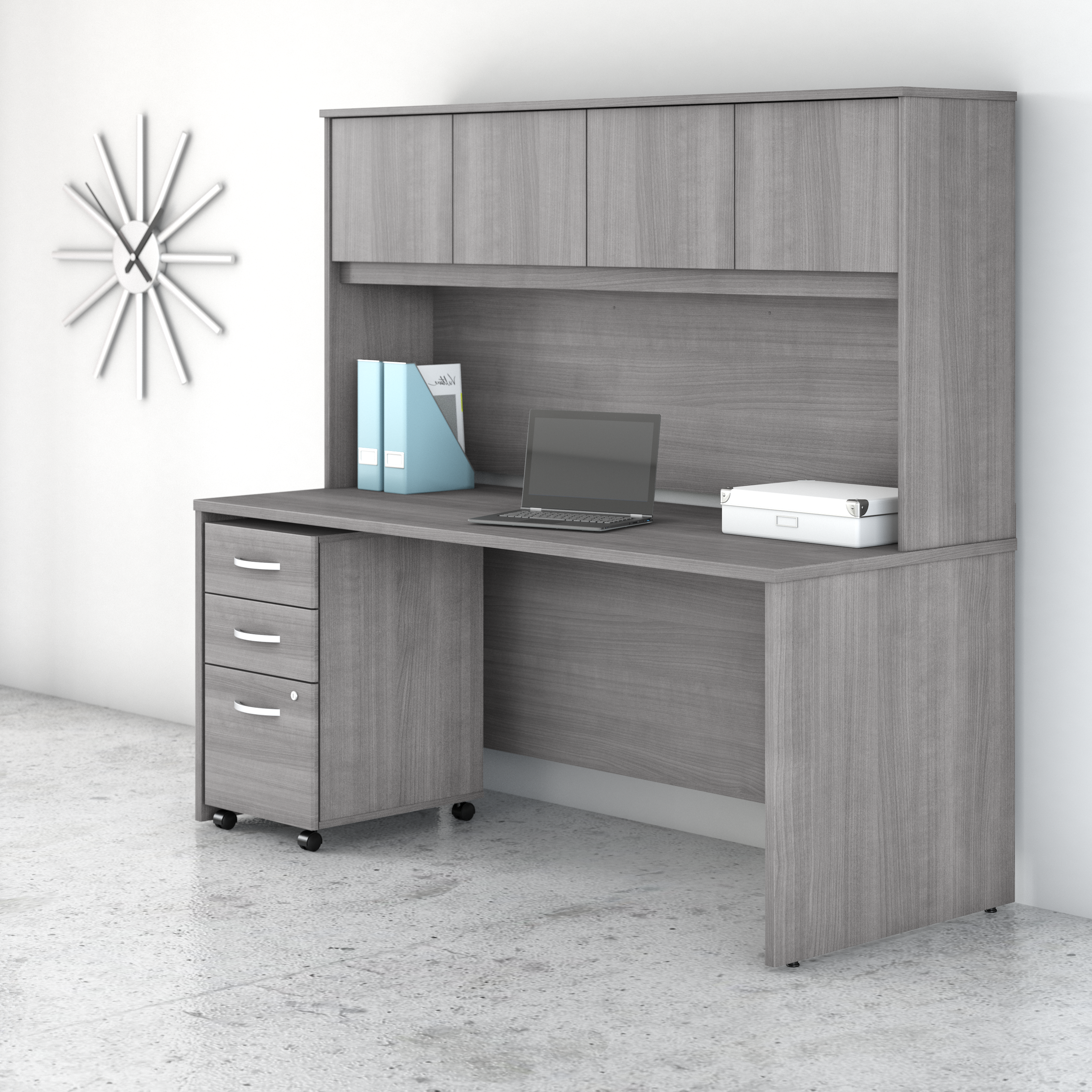 Shop Bush Business Furniture Studio C 72W x 30D Office Desk with Hutch and Mobile File Cabinet 01 STC011PGSU #color_platinum gray