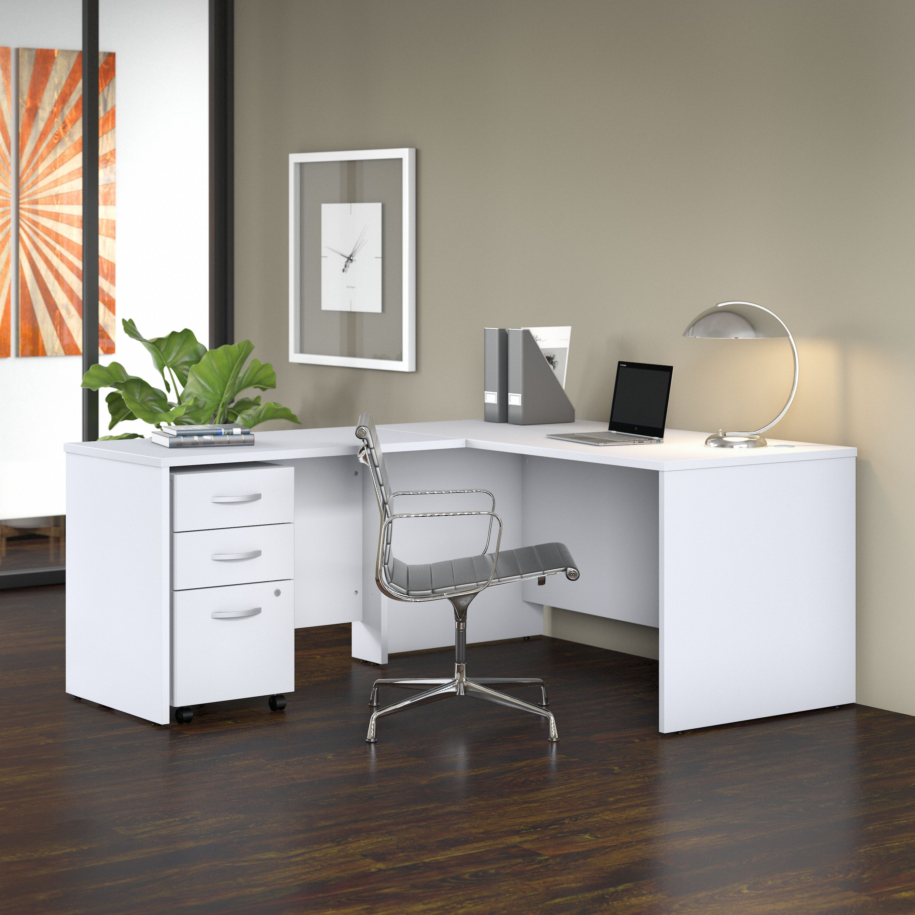 Shop Bush Business Furniture Studio C 60W x 30D L Shaped Desk with Mobile File Cabinet and 42W Return 01 STC008WHSU #color_white