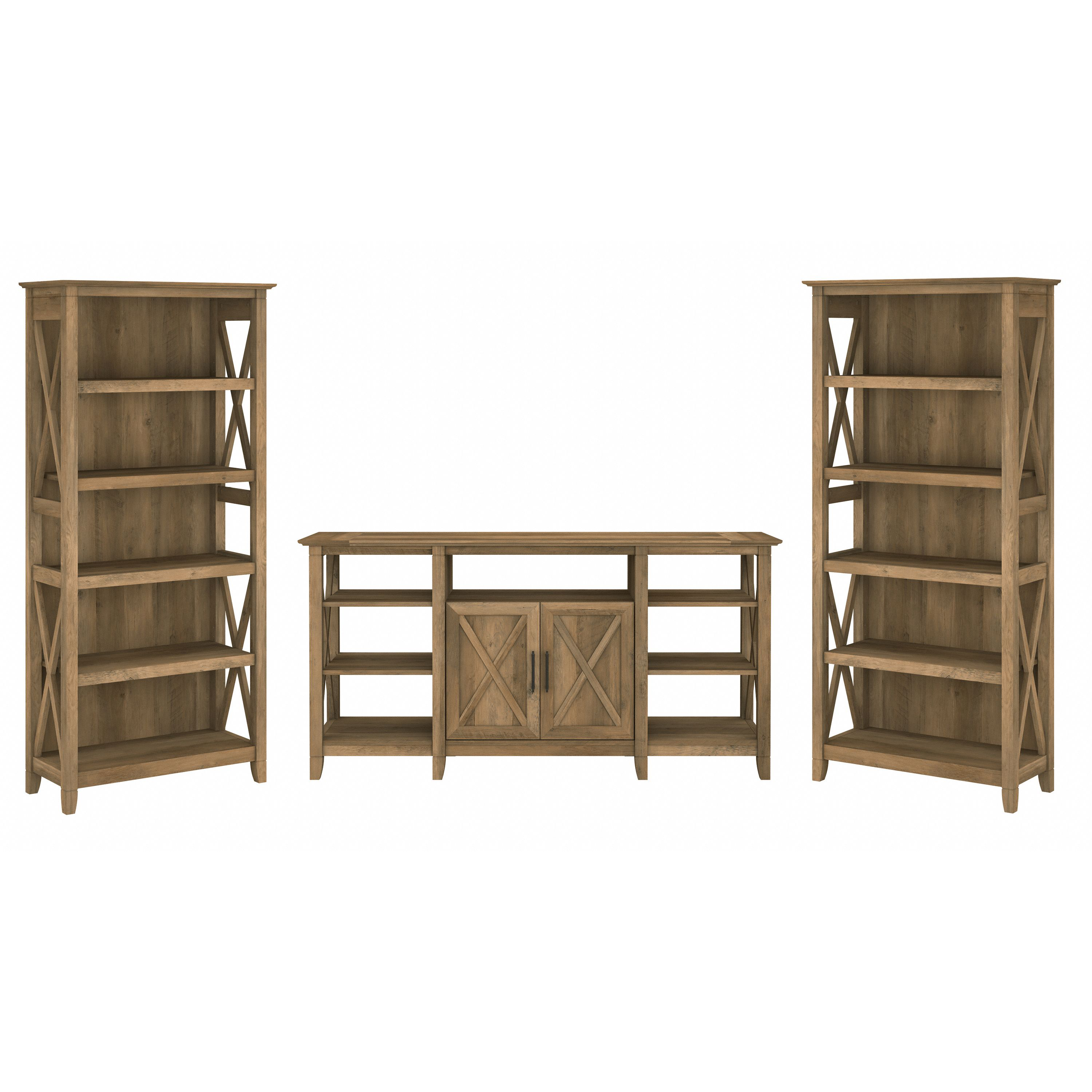Shop Bush Furniture Key West Tall TV Stand with Set of 2 Bookcases 02 KWS027RCP #color_reclaimed pine