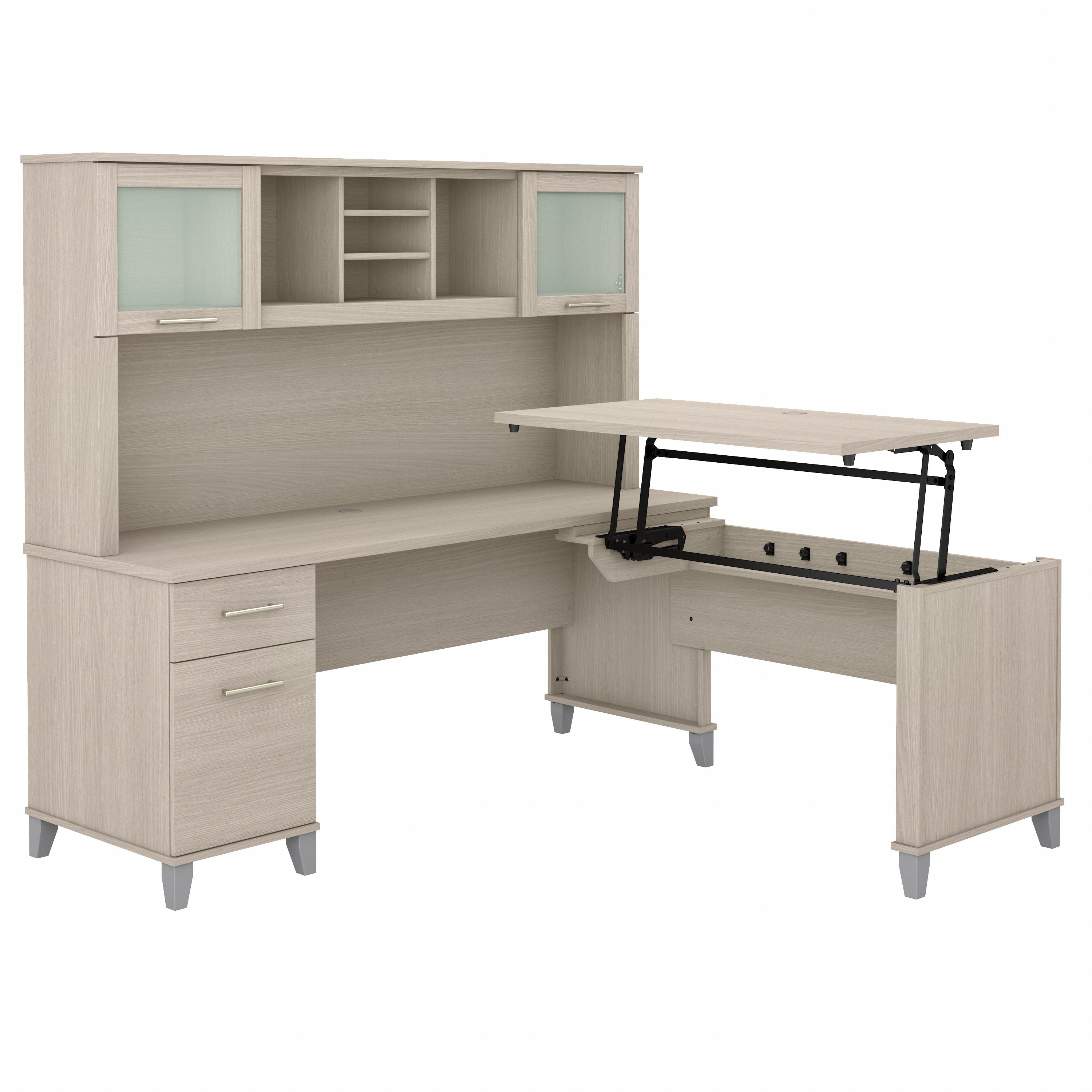 Shop Bush Furniture Somerset 72W 3 Position Sit to Stand L Shaped Desk with Hutch 02 SET015SO #color_sand oak