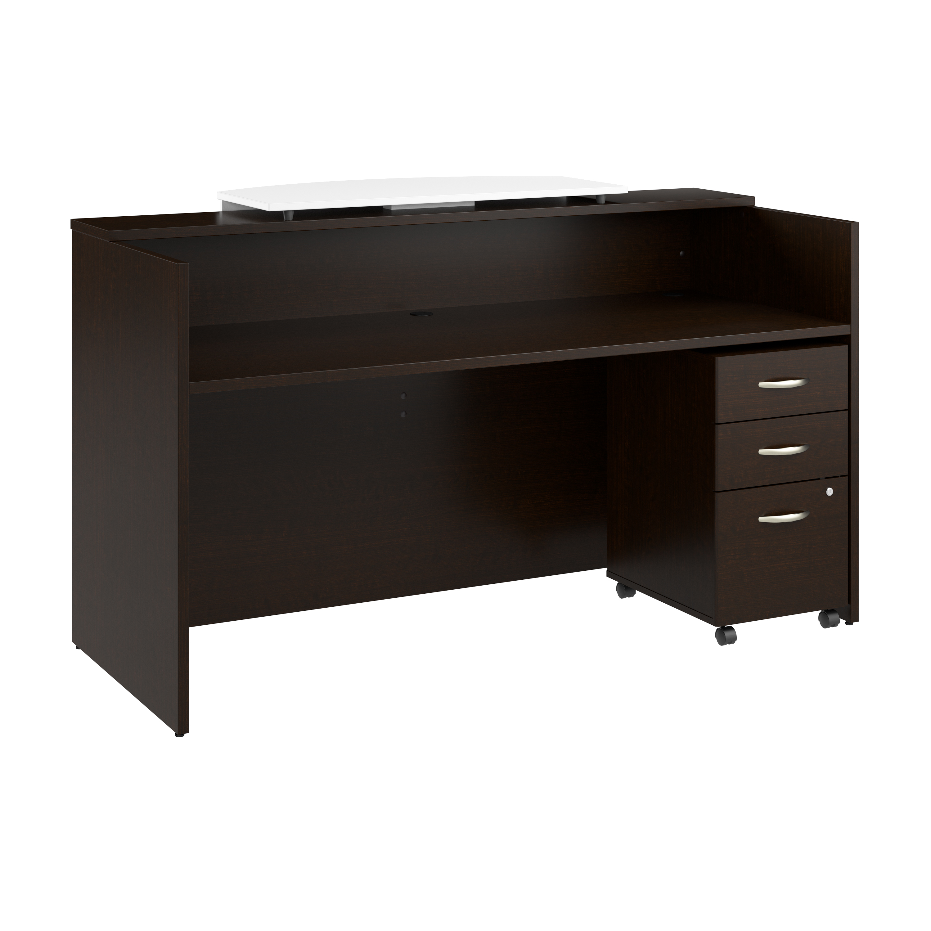 Shop Bush Business Furniture Arrive 72W x 30D Reception Desk with Counter and Mobile File Cabinet 02 ARV008MR #color_mocha cherry