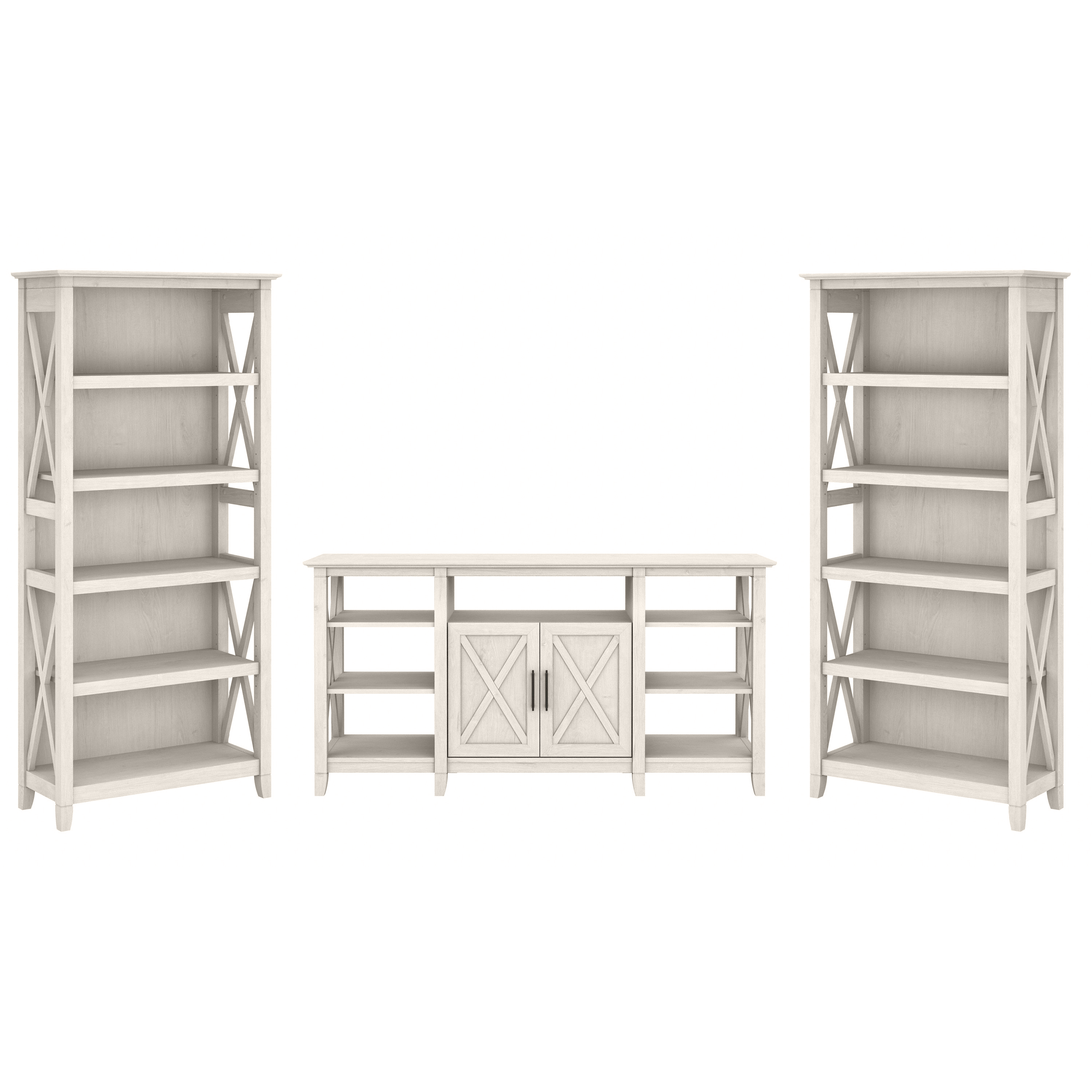 Shop Bush Furniture Key West Tall TV Stand with Set of 2 Bookcases 02 KWS027LW #color_linen white oak