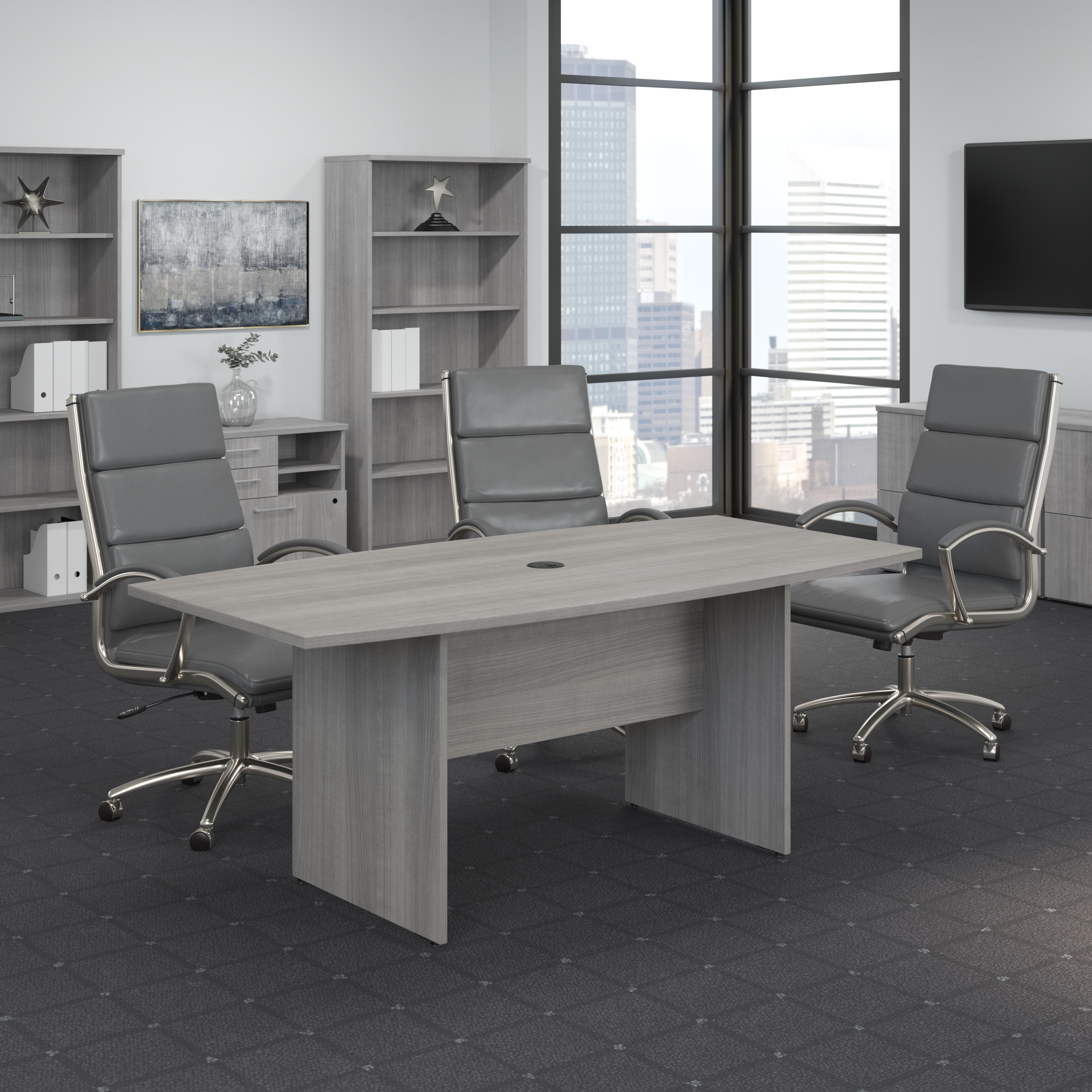 Shop Bush Business Furniture 72W x 36D Boat Shaped Conference Table with Wood Base 01 99TB7236PG #color_platinum gray