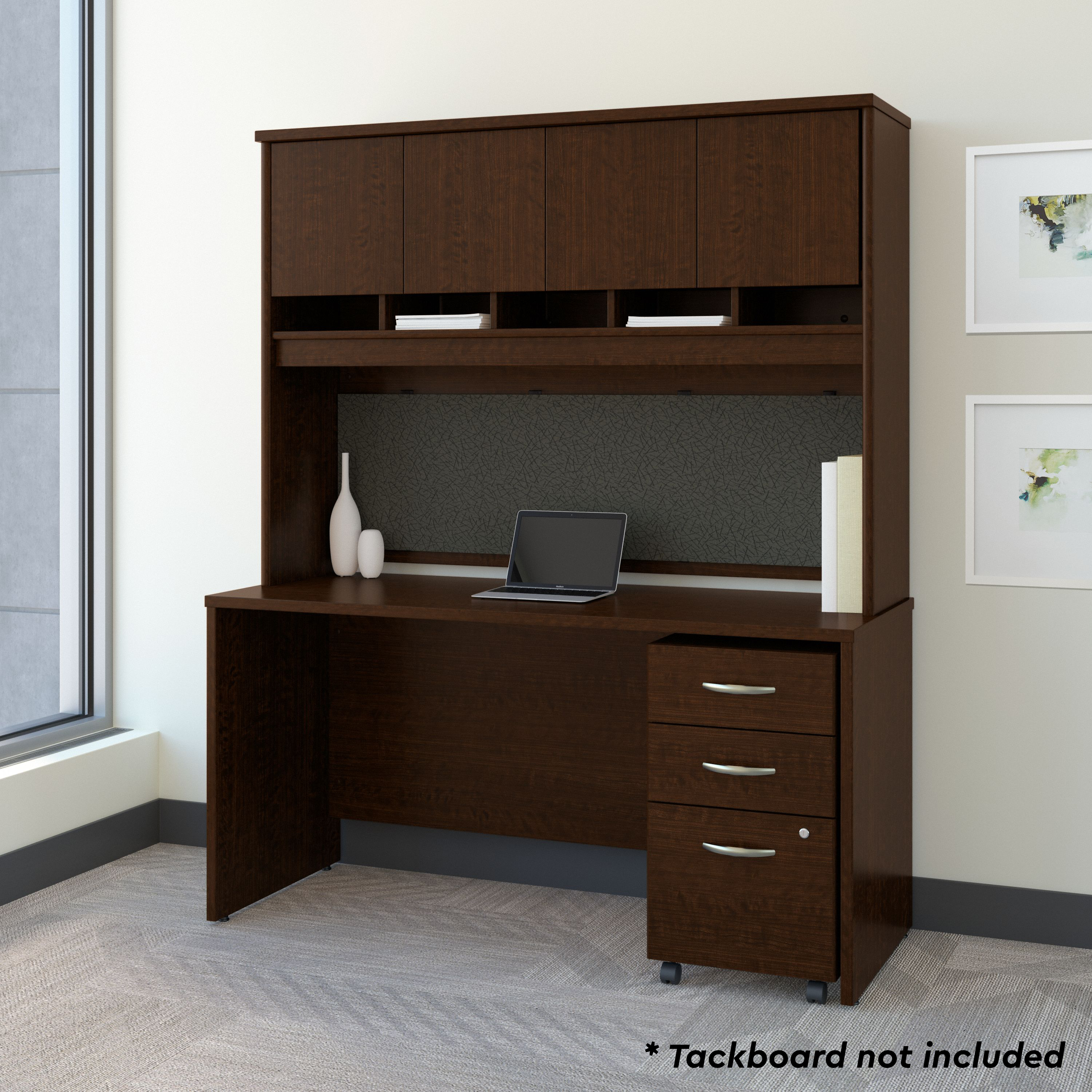 Shop Bush Business Furniture Series C 60W x 24D Office Desk with Hutch and Mobile File Cabinet 01 SRC014MRSU #color_mocha cherry
