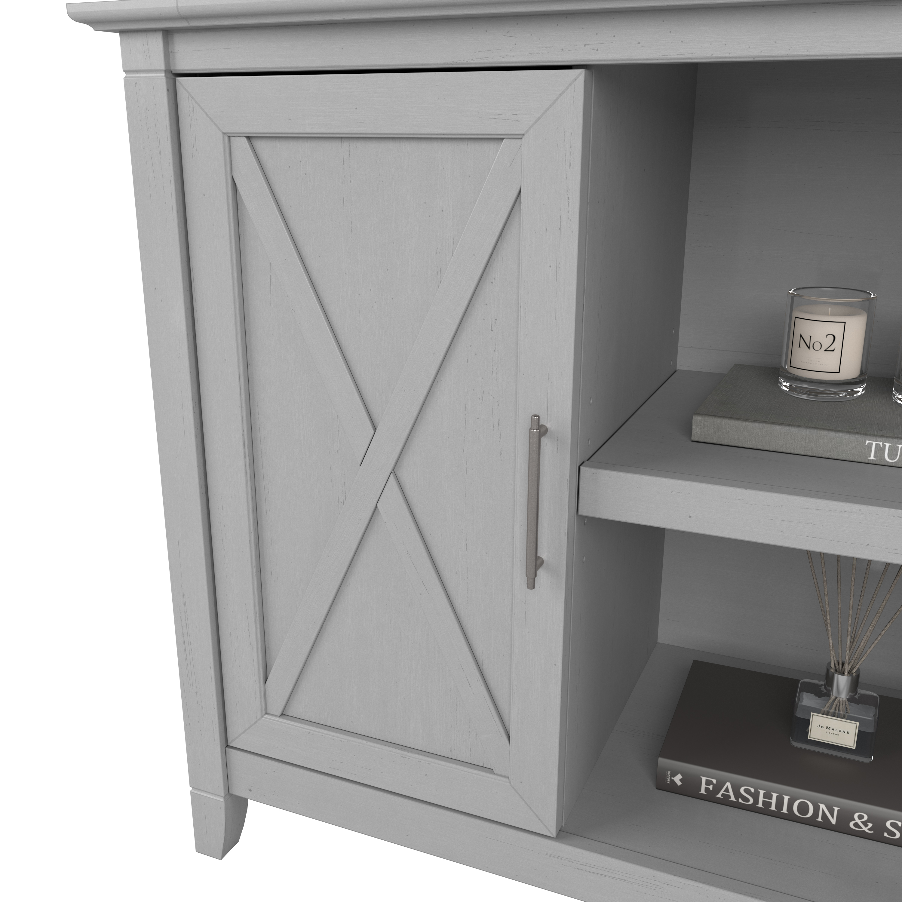 Shop Bush Furniture Key West Entryway Storage Set with Hall Tree, Shoe Bench and 2 Door Cabinet 04 KWS054CG #color_cape cod gray