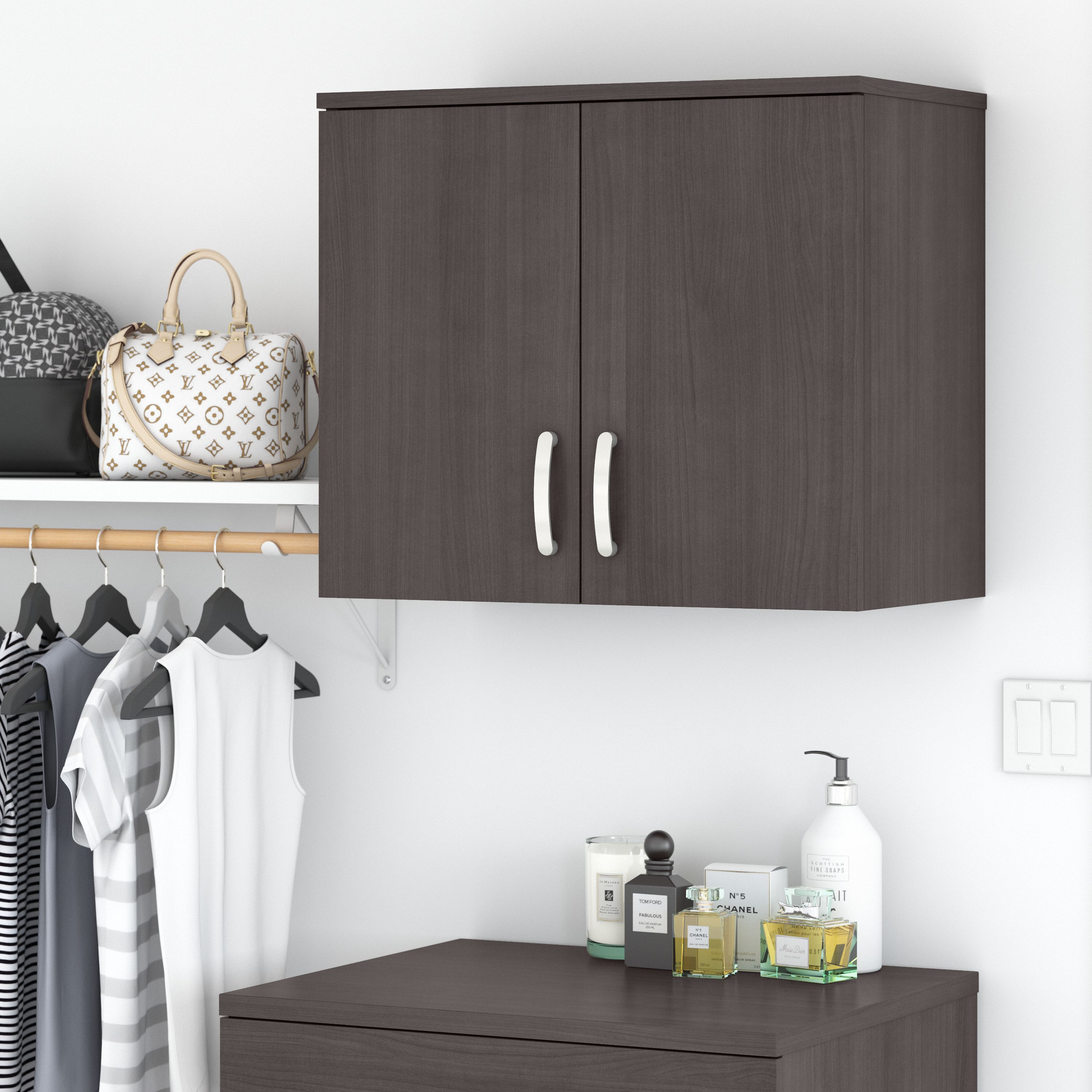 Shop Bush Business Furniture Universal Closet Wall Cabinet with Doors and Shelves 01 CLS428SG-Z #color_storm gray