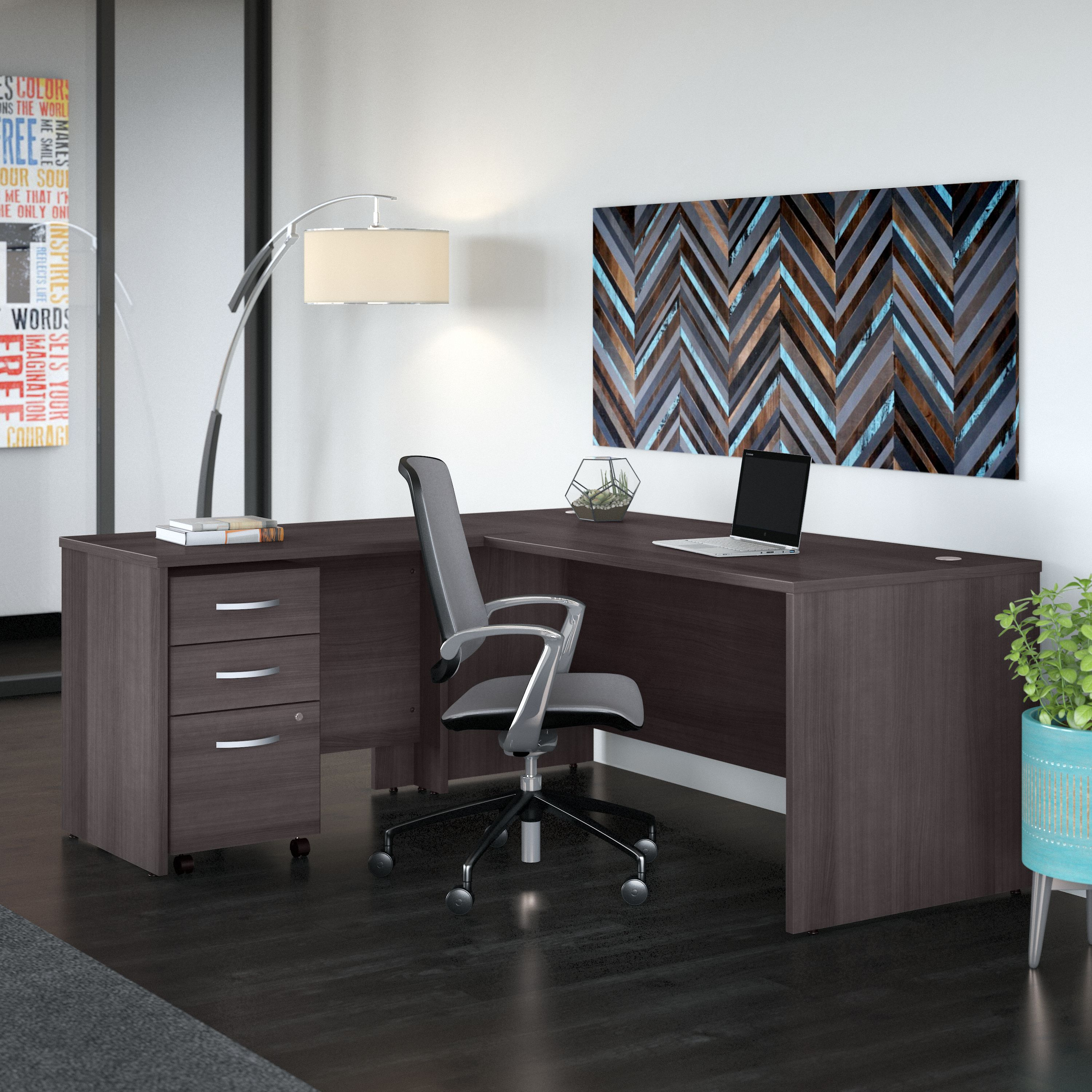 Shop Bush Business Furniture Studio C 72W x 30D L Shaped Desk with Mobile File Cabinet and 42W Return 01 STC007SGSU #color_storm gray
