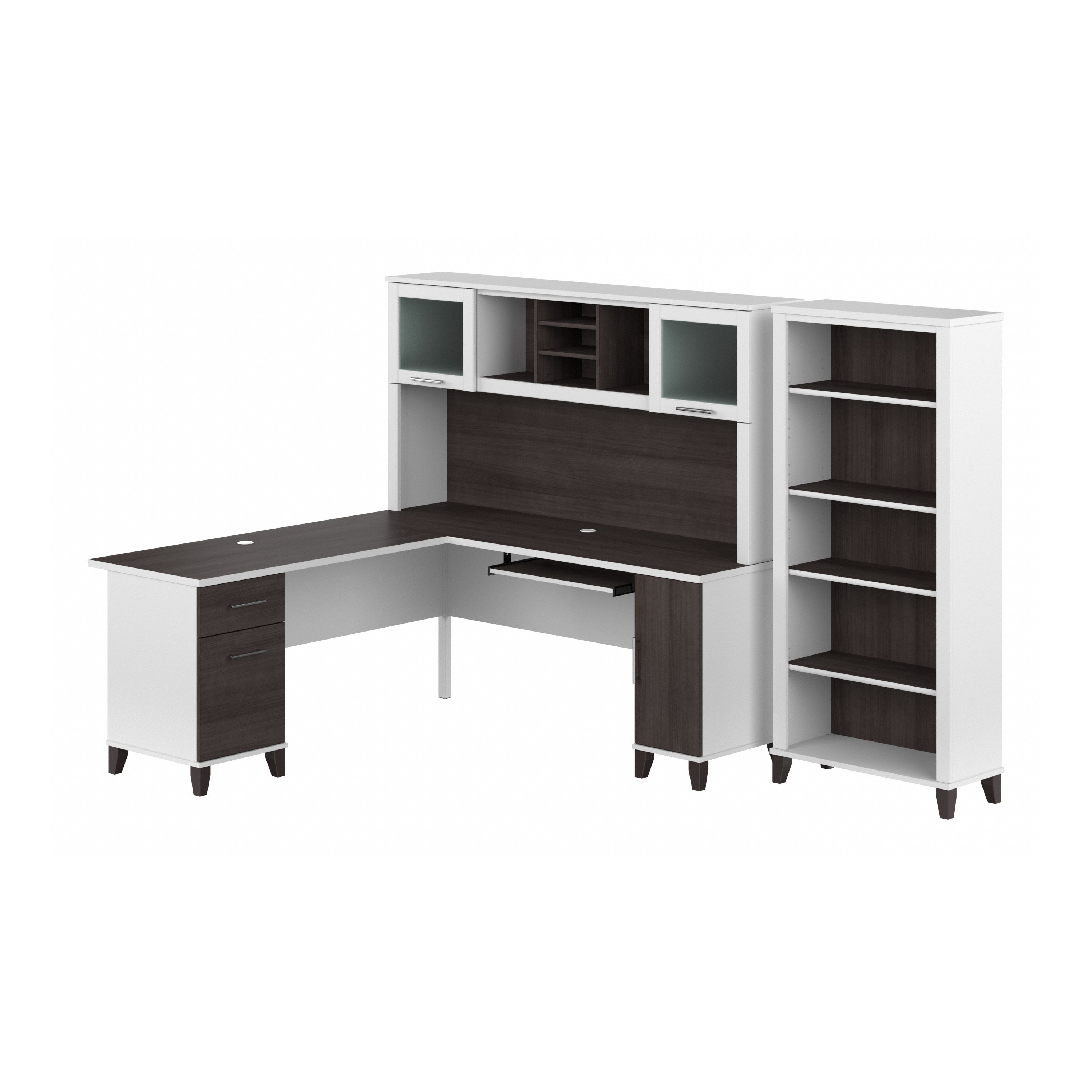 Shop Bush Furniture Somerset 72W L Shaped Desk with Hutch and 5 Shelf Bookcase 02 SET011SGWH #color_storm gray/white