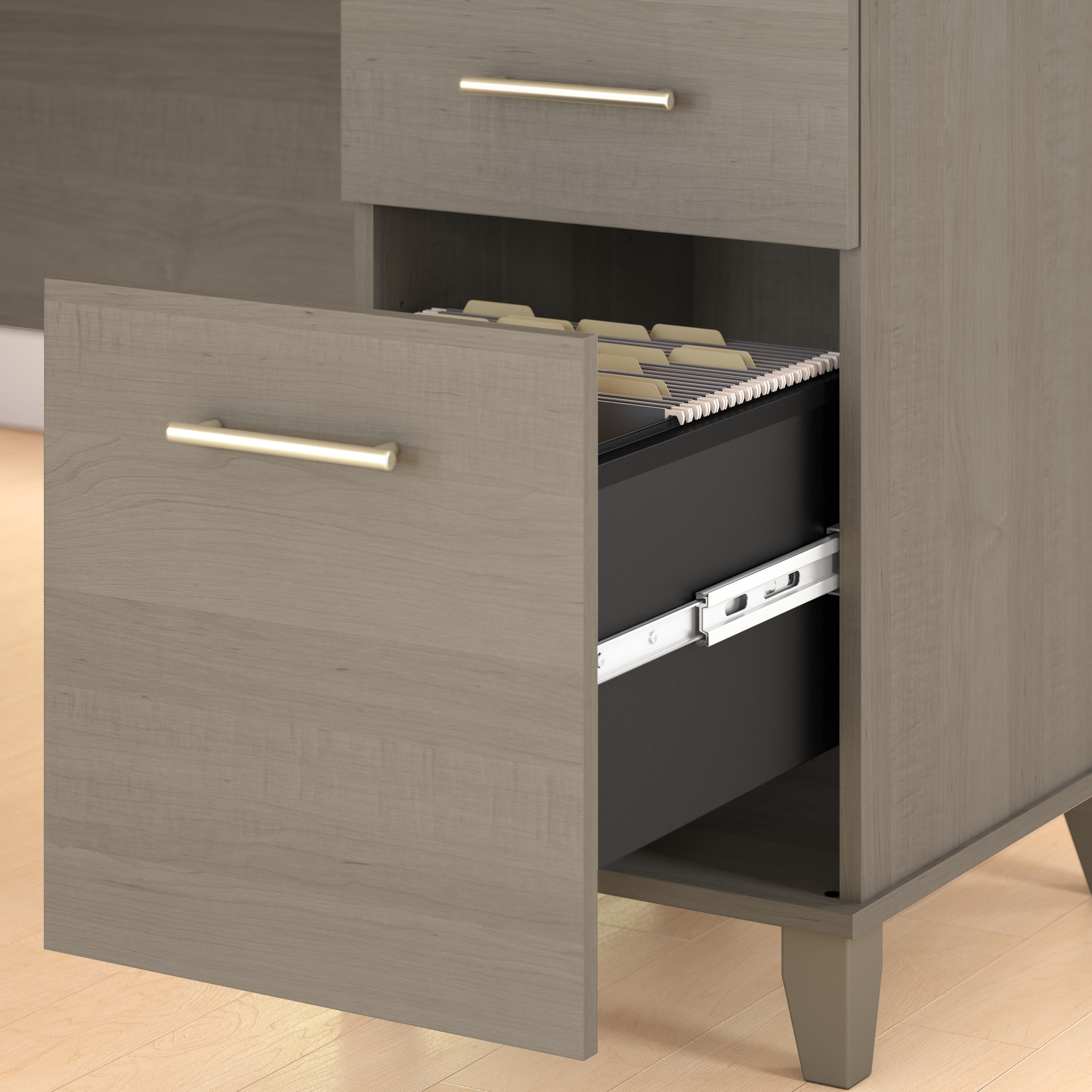 Shop Bush Furniture Somerset 60W L Shaped Desk with Hutch and 5 Shelf Bookcase 04 SET010AG #color_ash gray
