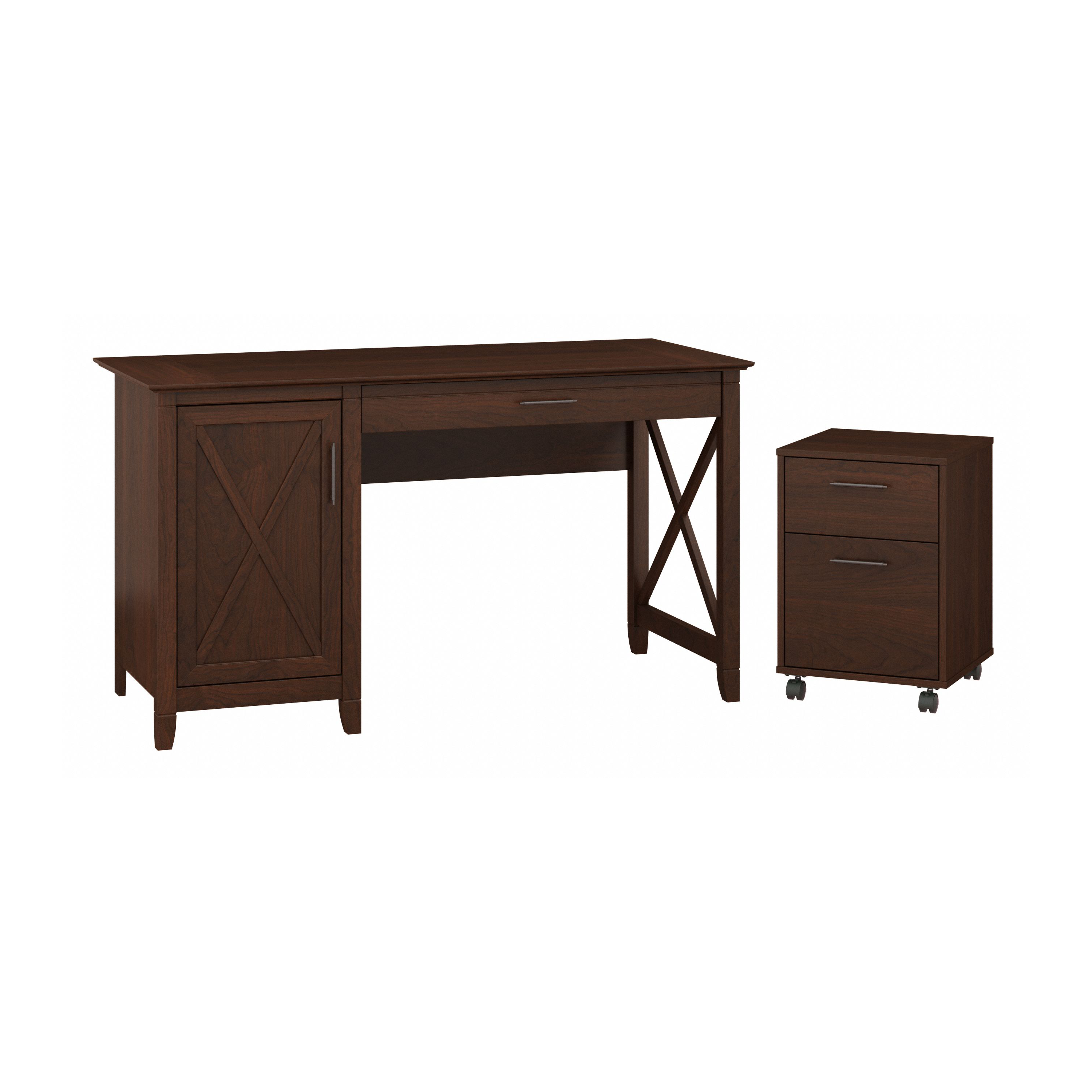Shop Bush Furniture Key West 54W Computer Desk with Storage and 2 Drawer Mobile File Cabinet 02 KWS006BC #color_bing cherry
