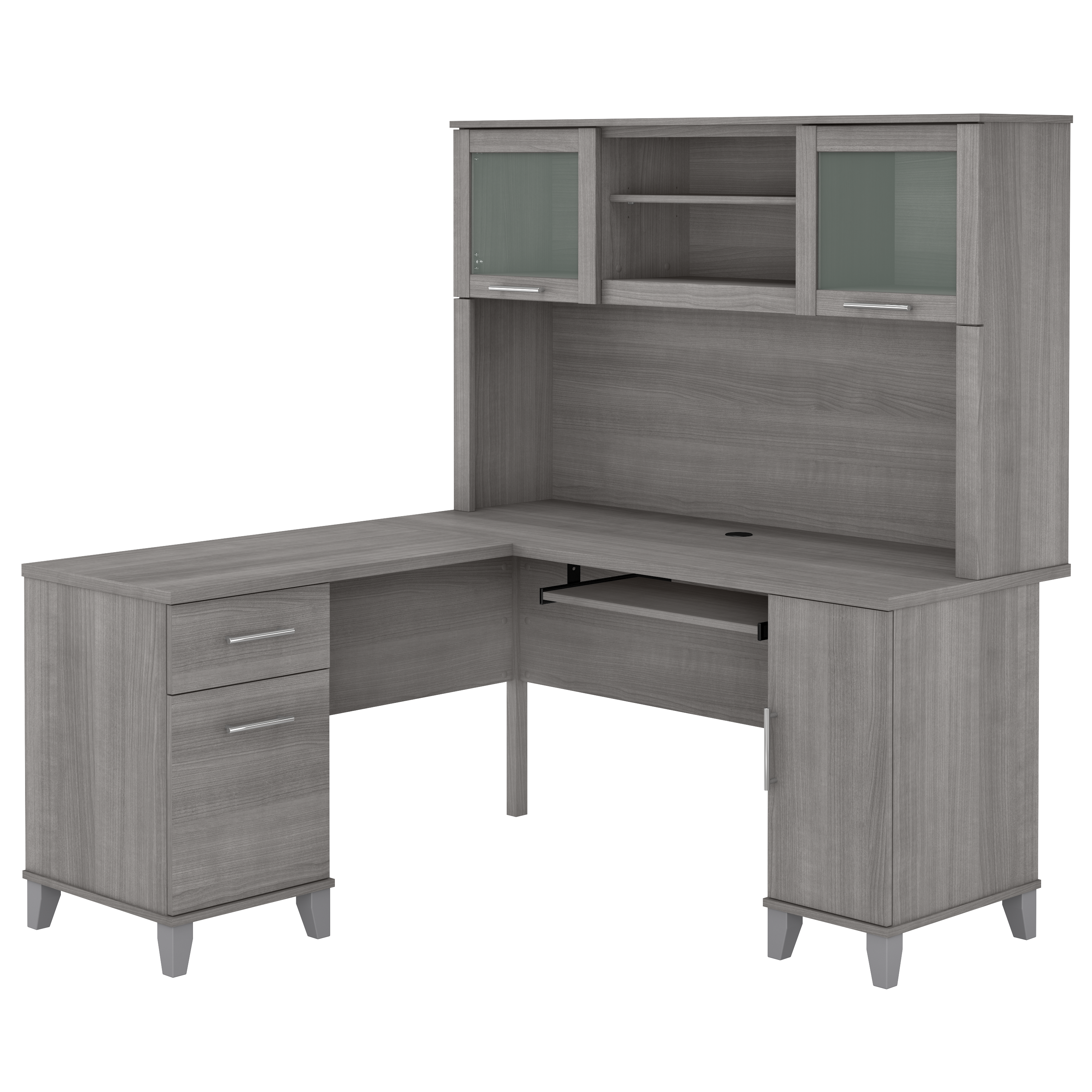 Shop Bush Furniture Somerset 60W L Shaped Desk with Hutch 02 SET002PG #color_platinum gray
