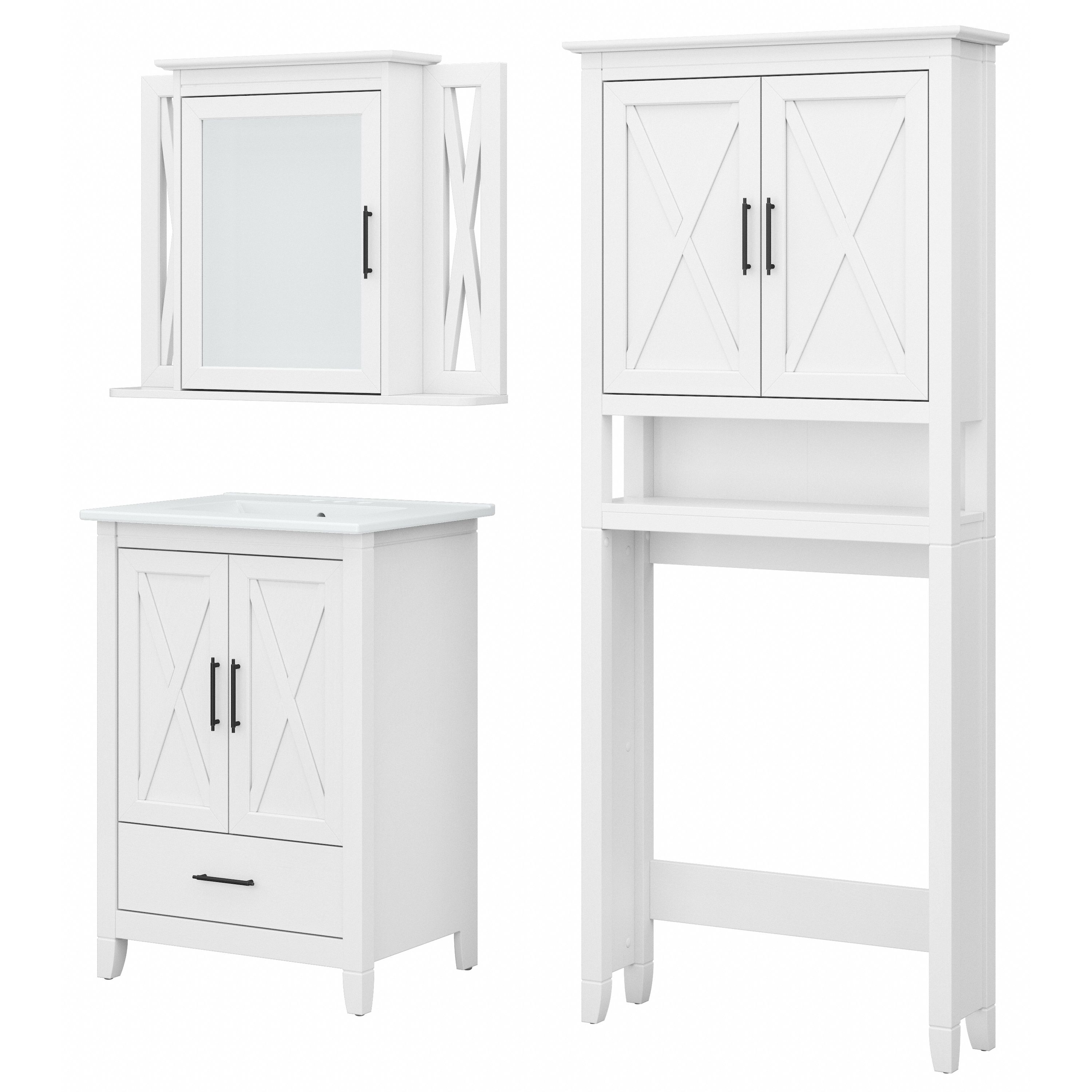 Shop Bush Furniture Key West 24W Bathroom Vanity Sink with Mirror and Over The Toilet Storage Cabinet 02 KWS031WAS #color_white ash