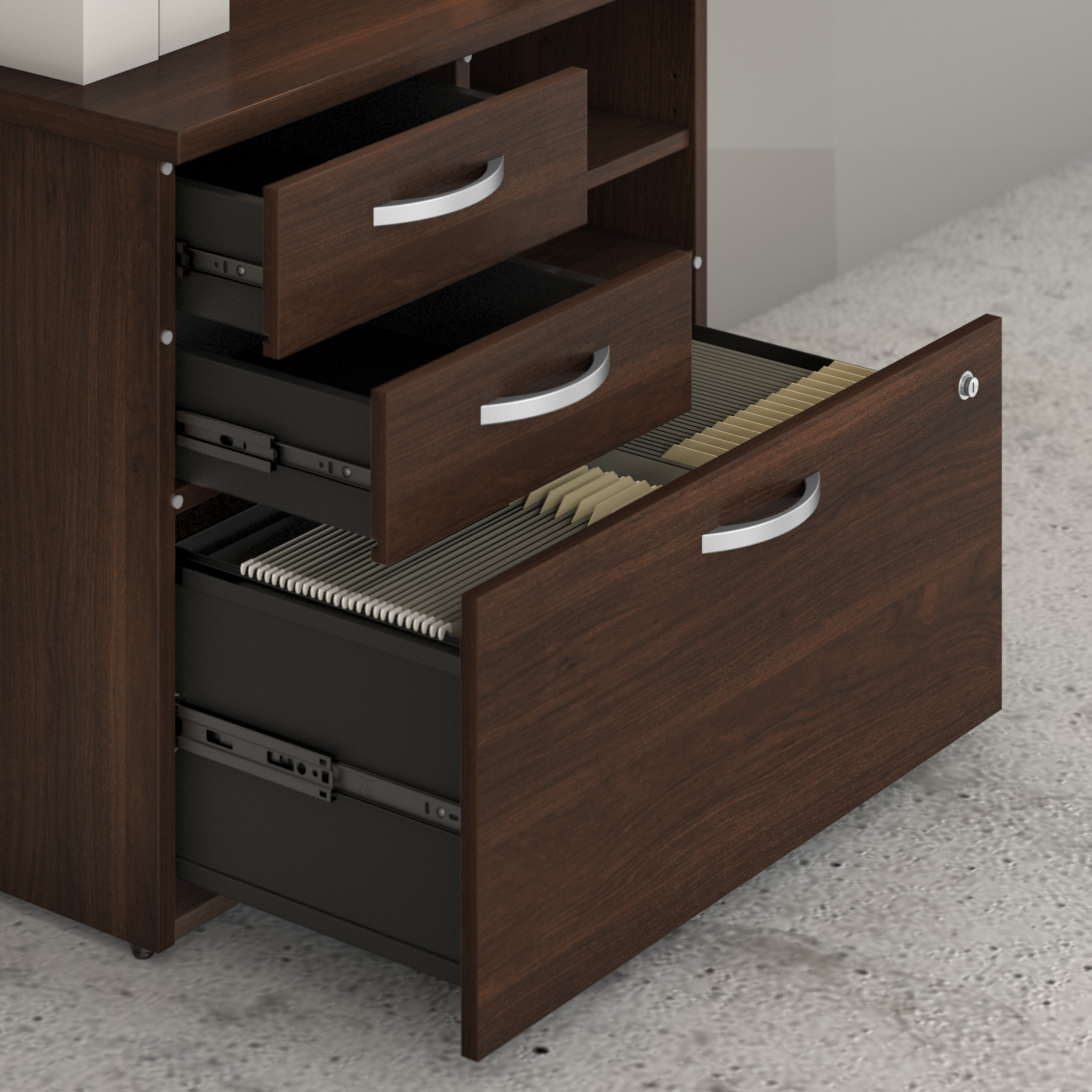 Shop Bush Business Furniture Hybrid Office Storage Cabinet with Drawers and Shelves 03 HYF130BWSU-Z #color_black walnut