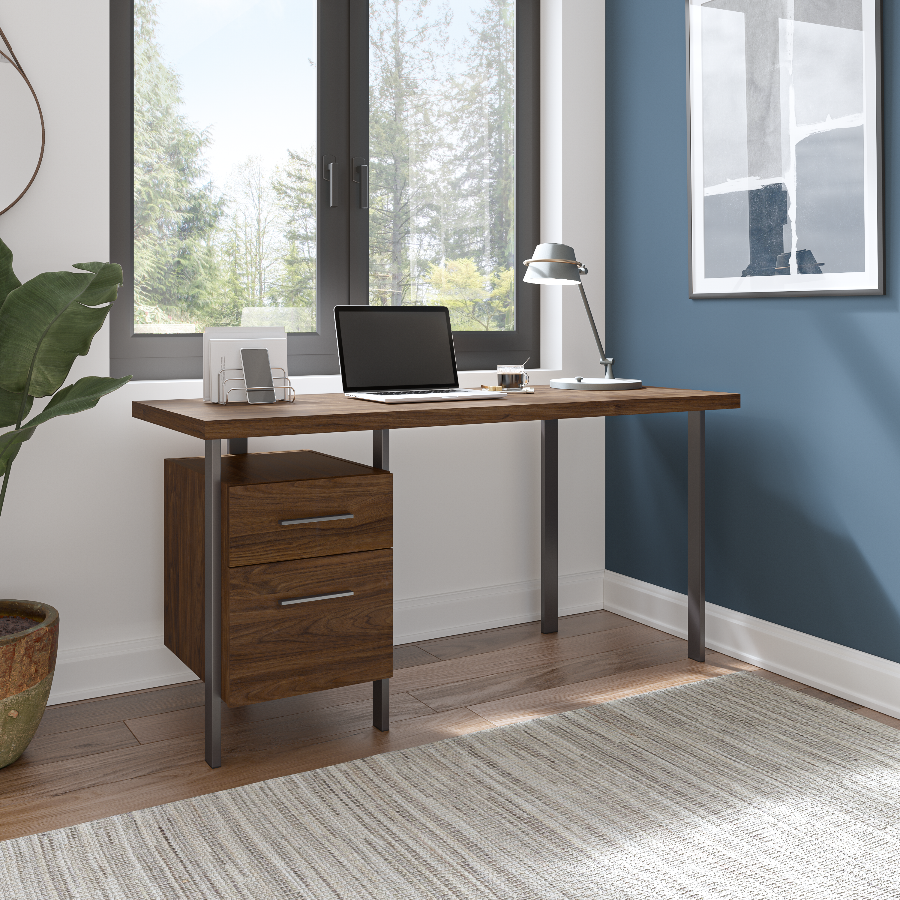 Shop Bush Furniture Architect 60W Writing Desk with Drawers 01 ACD160MW-03 #color_modern walnut