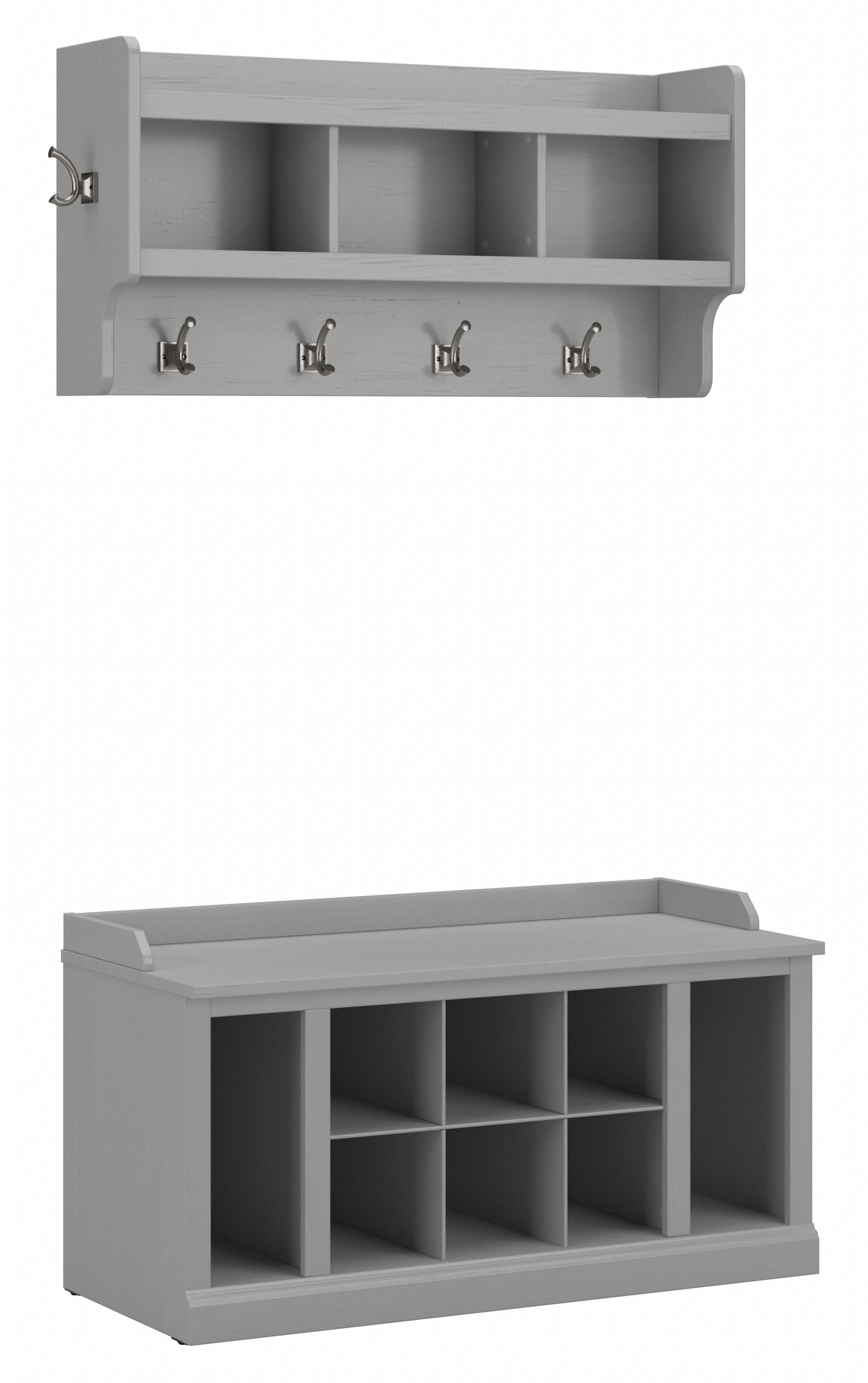 Shop Bush Furniture Woodland 40W Shoe Storage Bench with Shelves and Wall Mounted Coat Rack 02 WDL004CG #color_cape cod gray