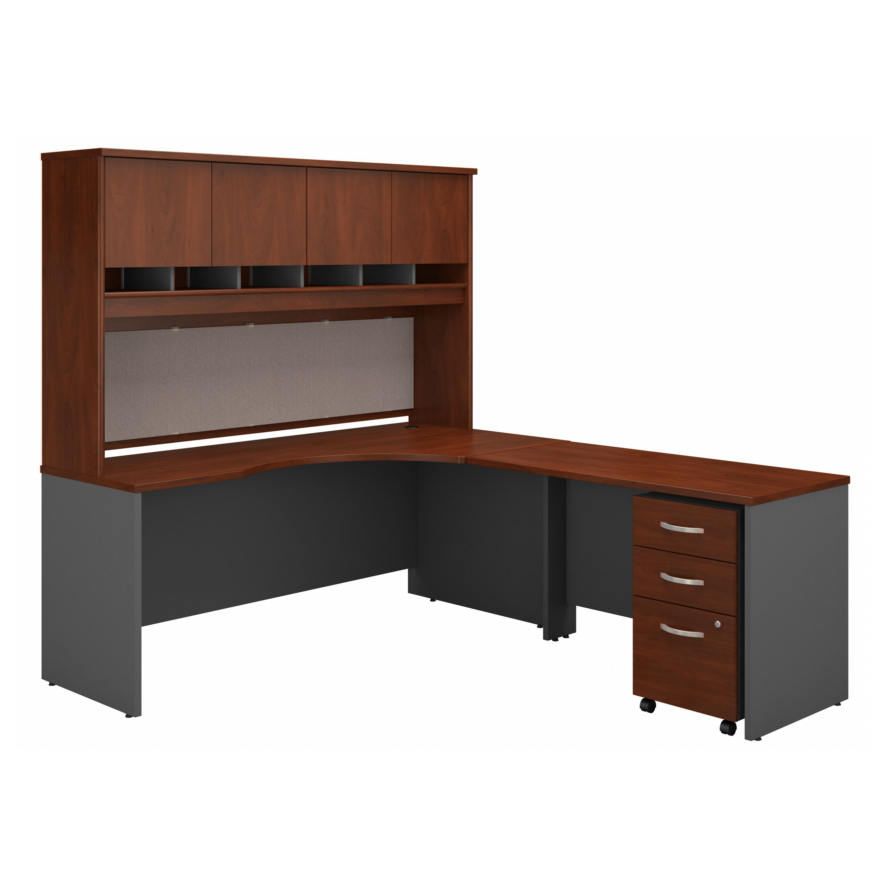 Shop Bush Business Furniture Series C 72W Right Handed Corner Desk with Hutch and Mobile File Cabinet 02 SRC087HCSU #color_hansen cherry/graphite gray