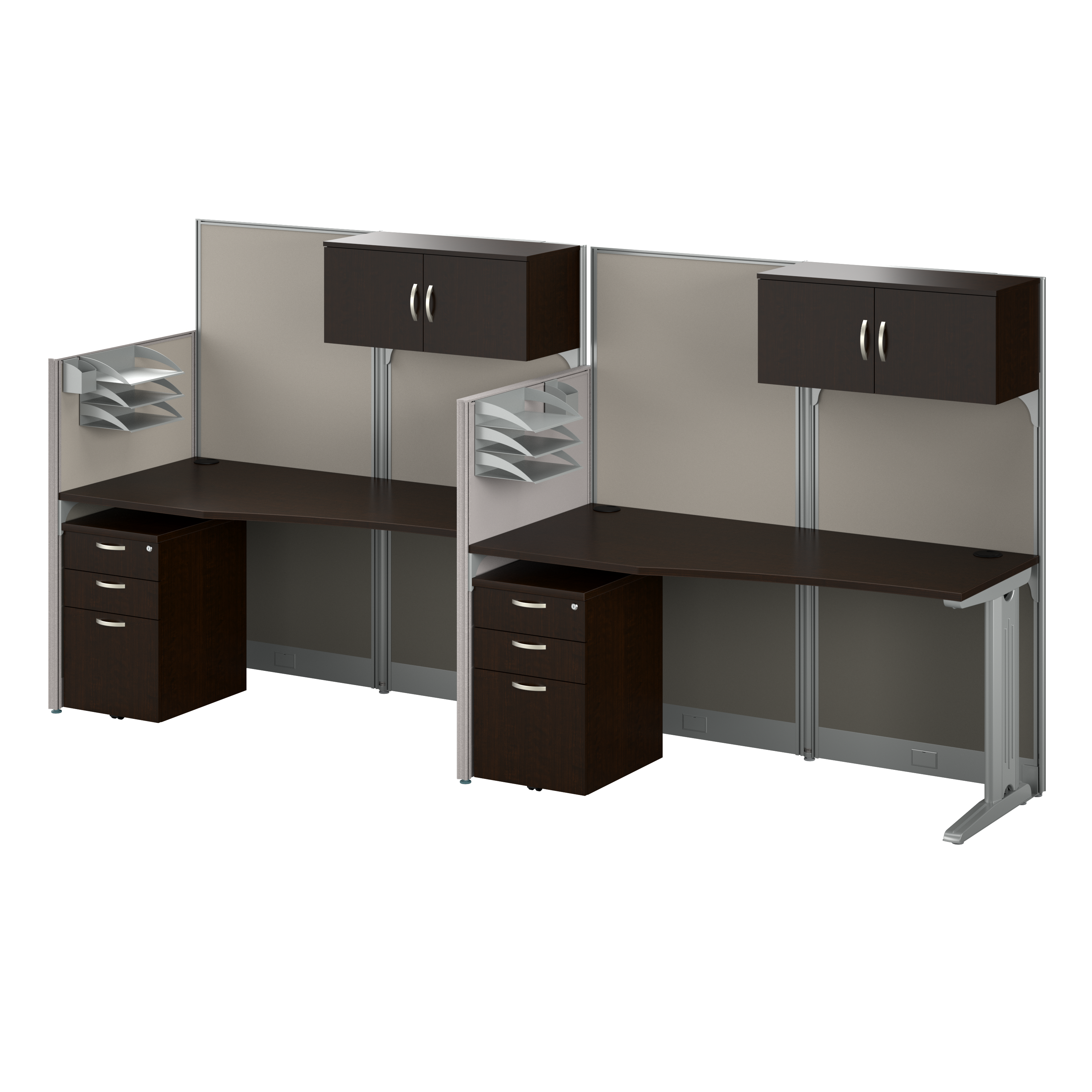 Shop Bush Business Furniture Office in an Hour 2 Person Straight Cubicle Desks with Storage, Drawers, and Organizers 02 OIAH005MR #color_mocha cherry