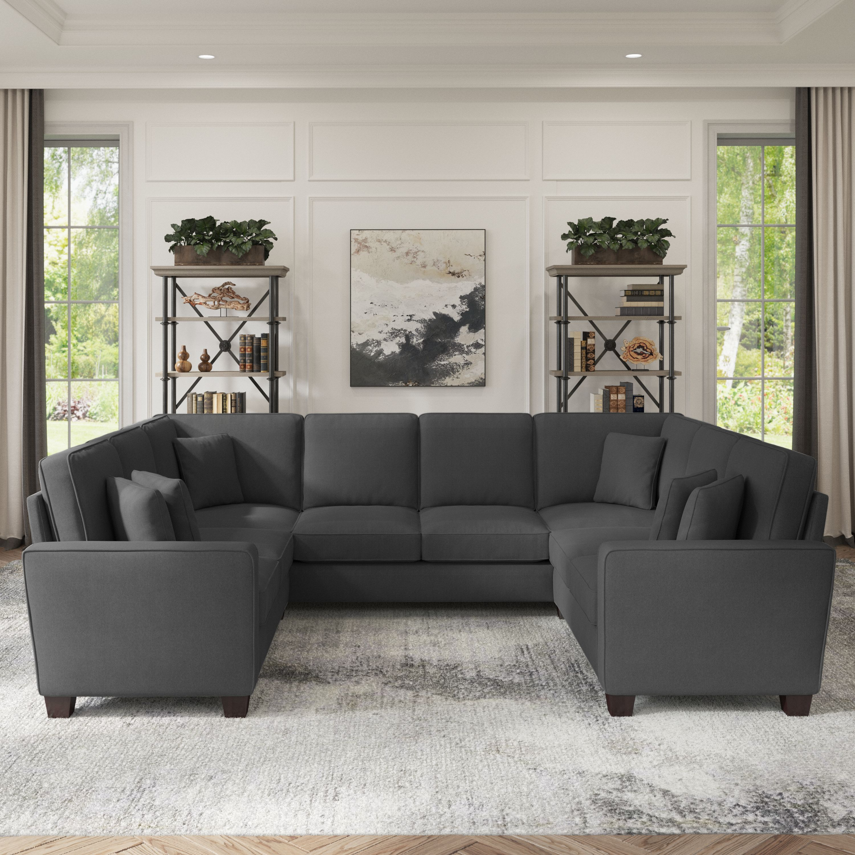 Shop Bush Furniture Stockton 113W U Shaped Sectional Couch 01 SNY112SCGH-03K #color_charcoal gray herringbone fabr