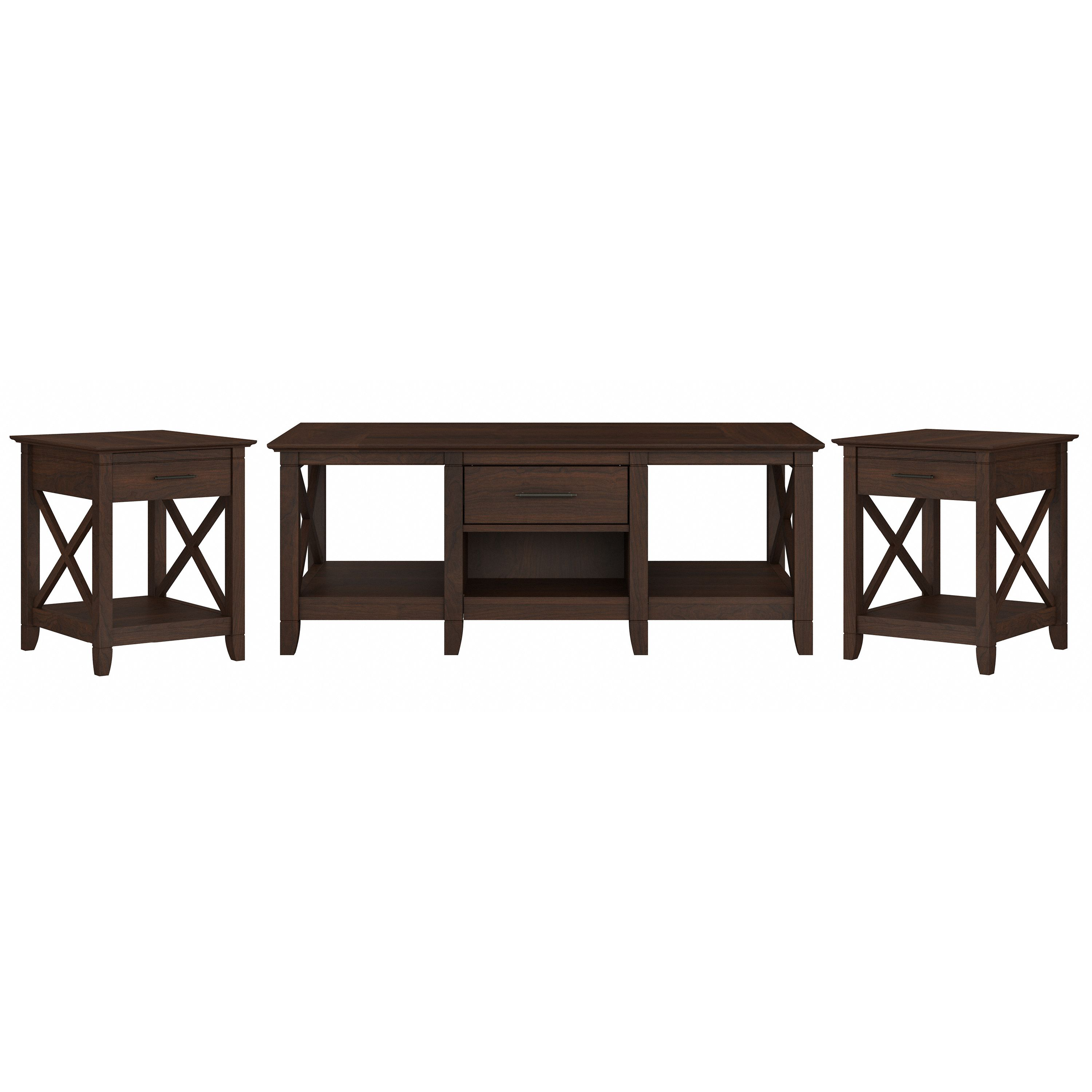 Shop Bush Furniture Key West Coffee Table with Set of 2 End Tables 02 KWS023BC #color_bing cherry