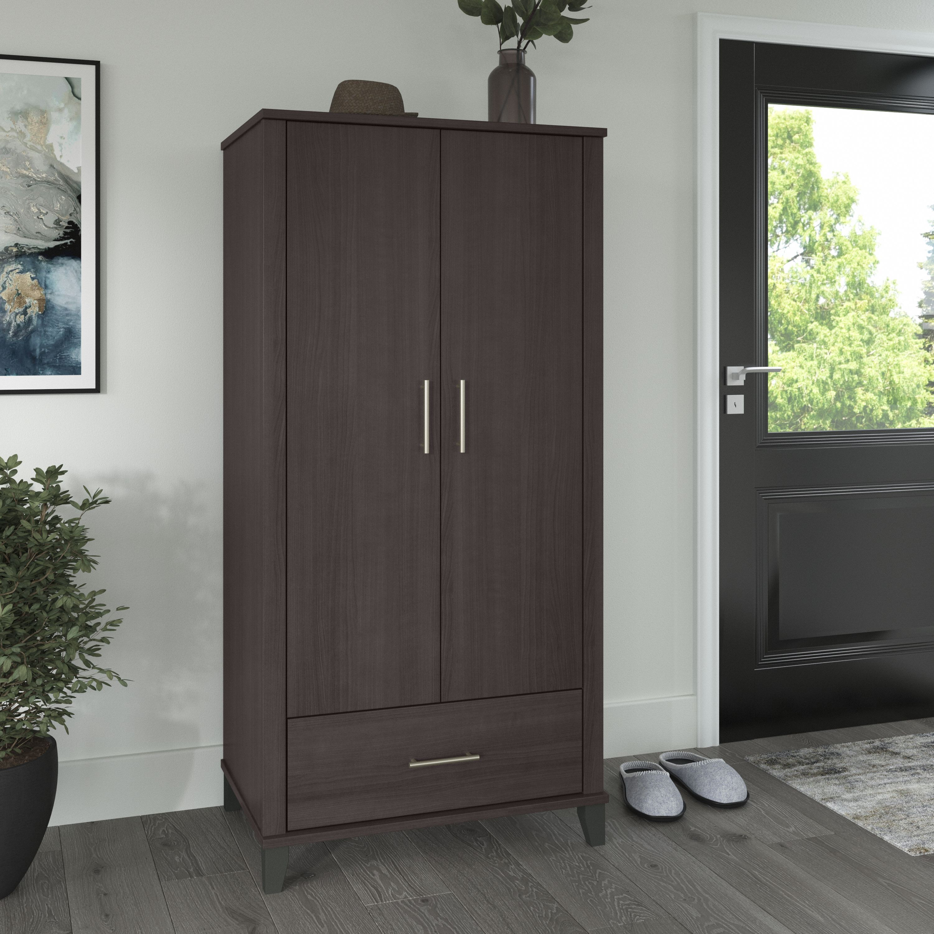 Shop Bush Furniture Somerset Tall Entryway Cabinet with Doors and Drawer 01 STS166SGK-Z1 #color_storm gray