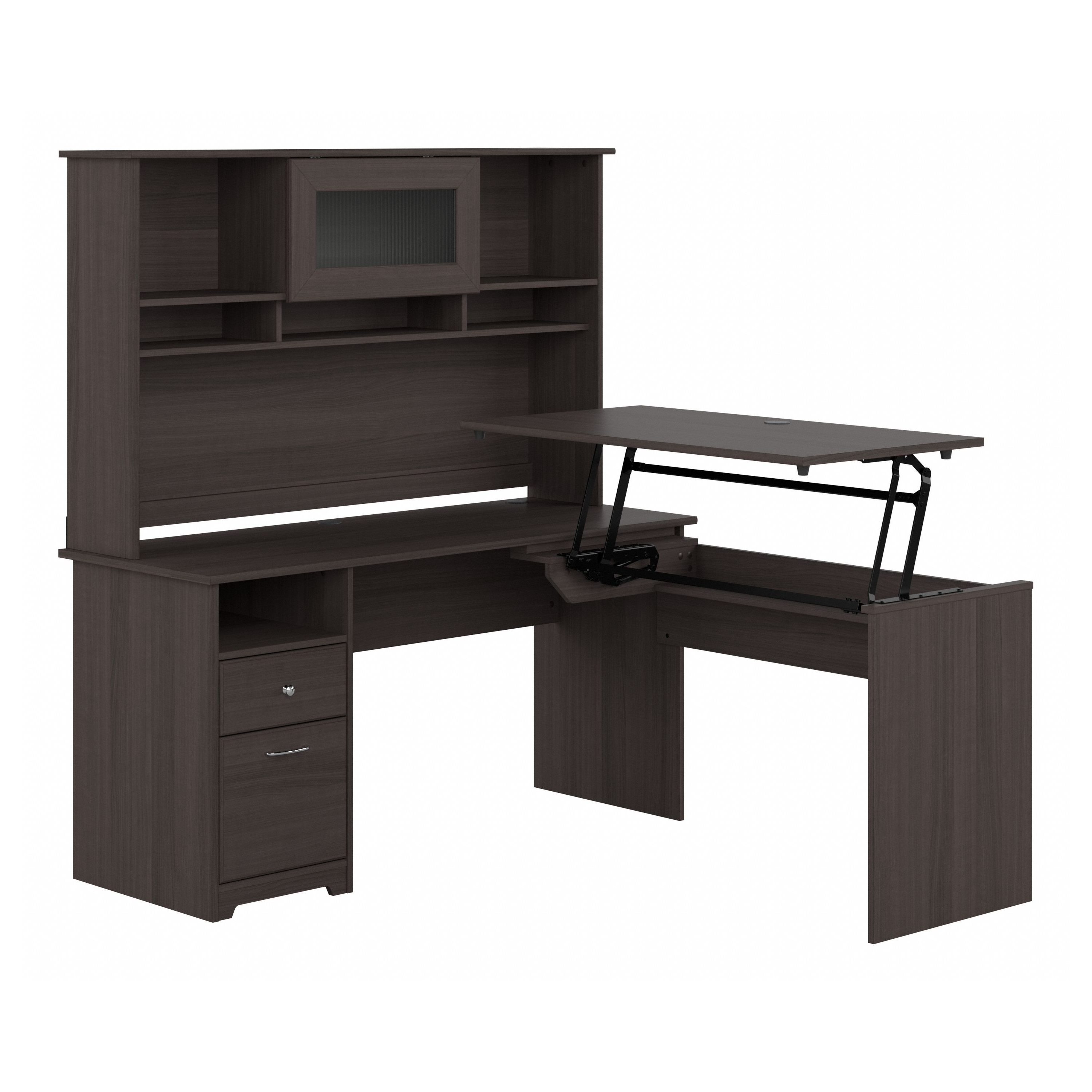Shop Bush Furniture Cabot 60W 3 Position Sit to Stand L Shaped Desk with Hutch 02 CAB045HRG #color_heather gray