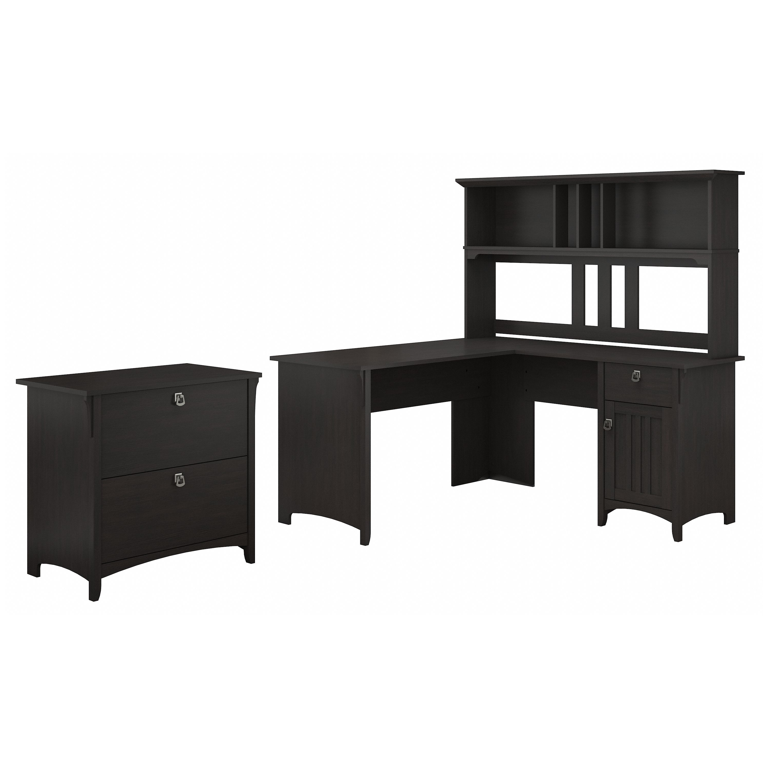 Shop Bush Furniture Salinas 60W L Shaped Desk with Hutch and Lateral File Cabinet 02 SAL005VB #color_vintage black