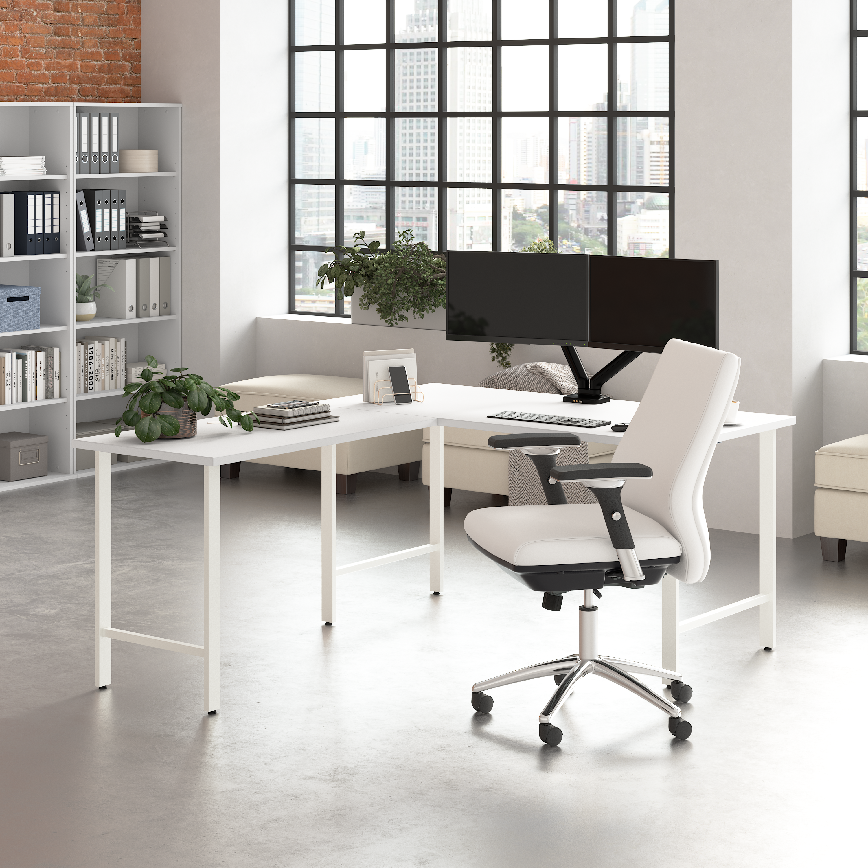 Shop Bush Business Furniture Hustle 60W x 30D L Shaped Computer Desk with Metal Legs 01 HUS003WH #color_white