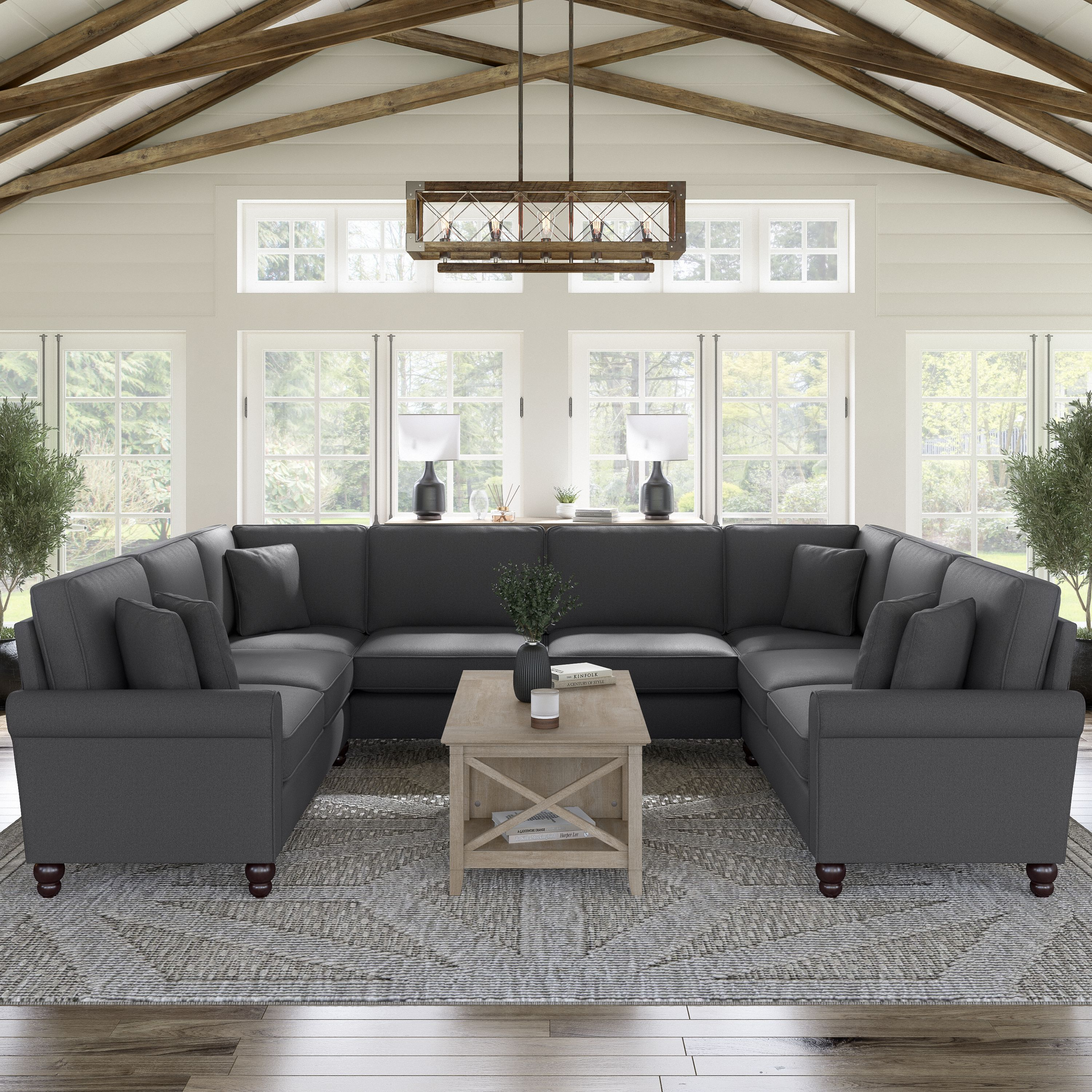 Shop Bush Furniture Hudson 125W U Shaped Sectional Couch 01 HDY123BCGH-03K #color_charcoal gray herringbone fabr