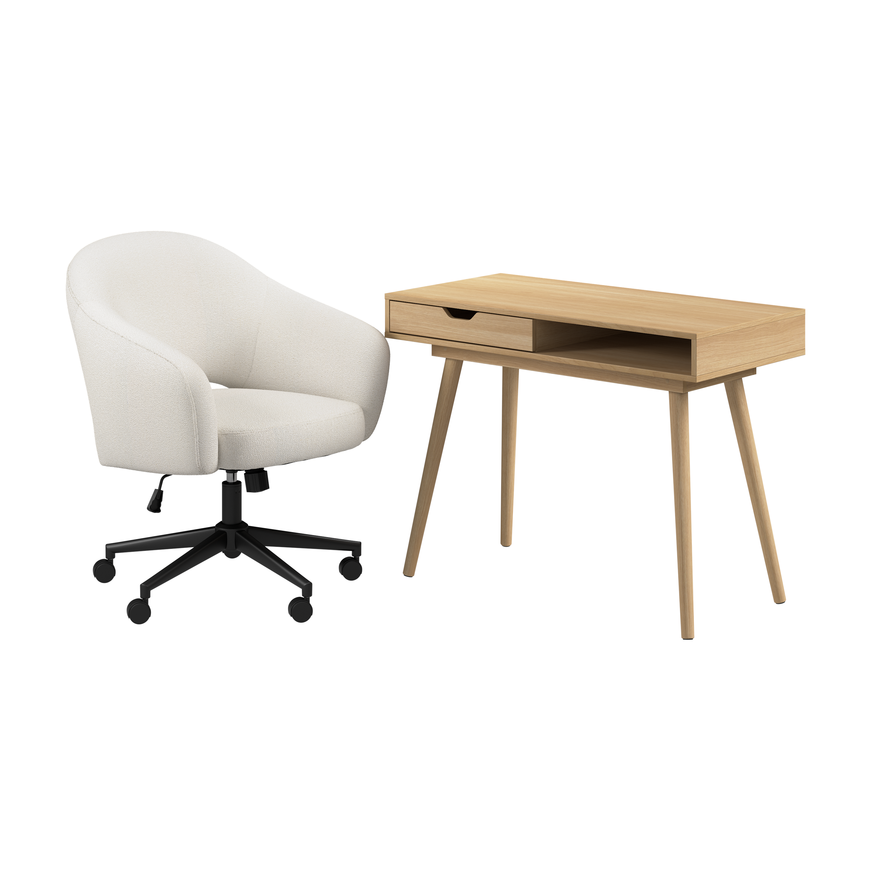 Shop Bush Furniture Nora 40W Small Writing Desk and Chair Set for Home Office 02 NRA002NO #color_natural oak/light cream fabric