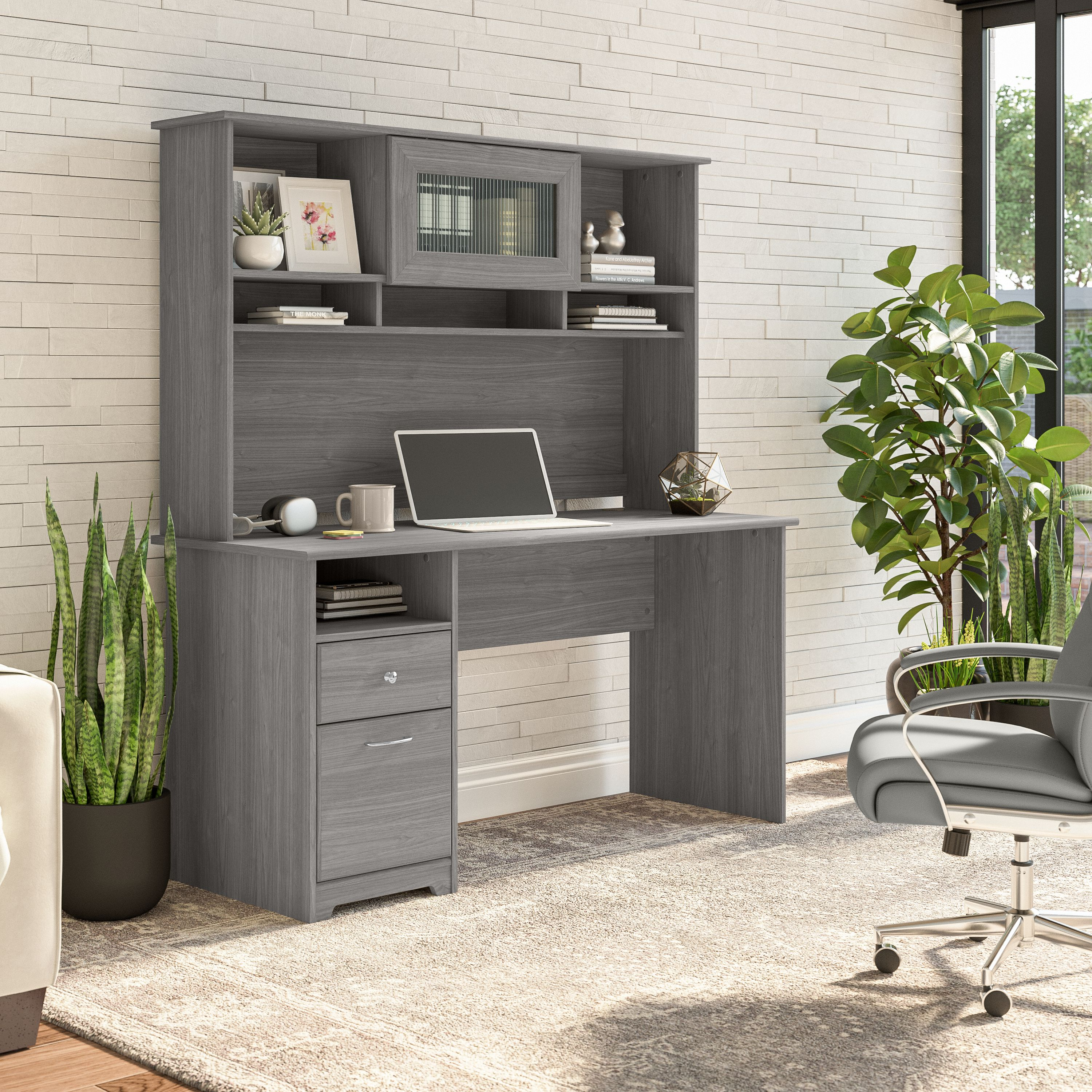 Shop Bush Furniture Cabot 60W Computer Desk with Hutch 01 CAB042MG #color_modern gray