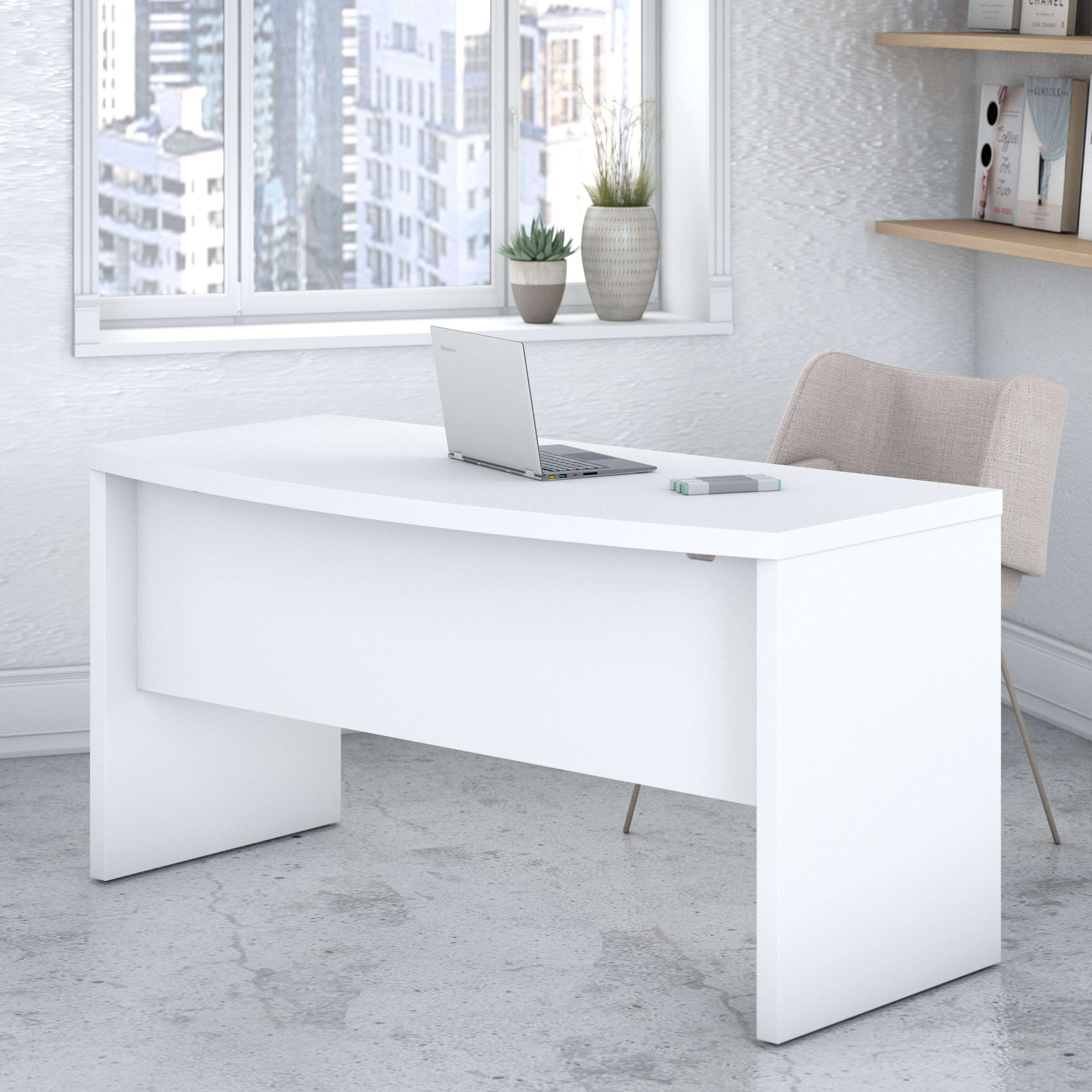 Shop Bush Business Furniture Echo 60W Bow Front Desk 01 KI60105-03 #color_pure white