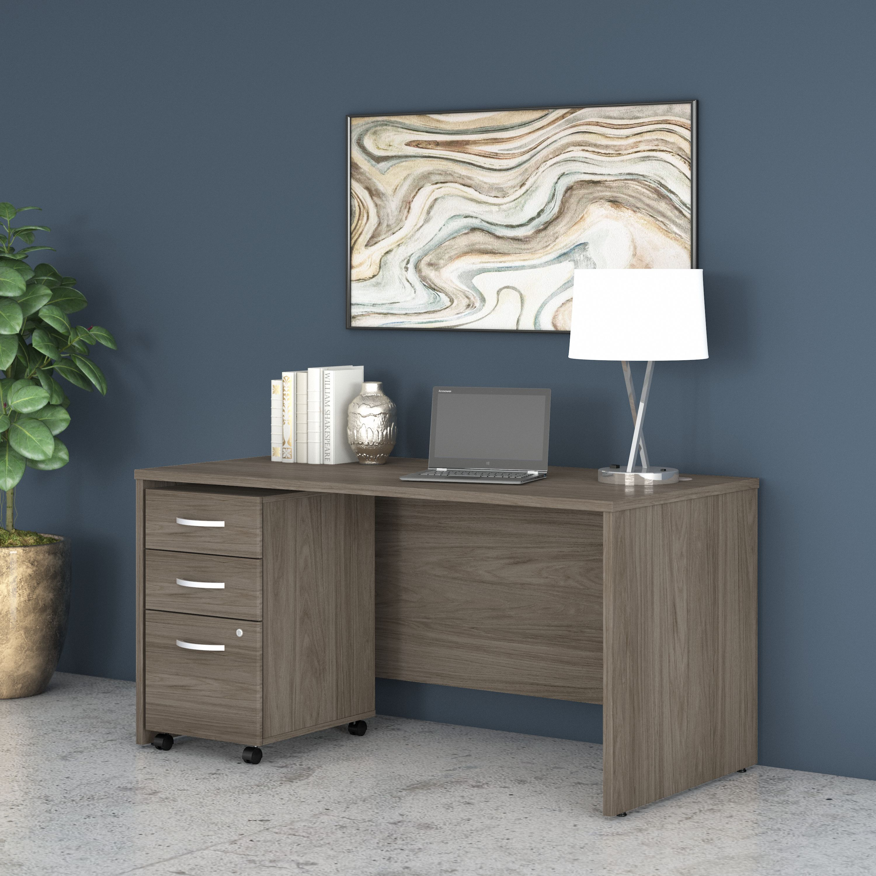 Shop Bush Business Furniture Studio C 60W x 30D Office Desk with Mobile File Cabinet 01 STC014MHSU #color_modern hickory
