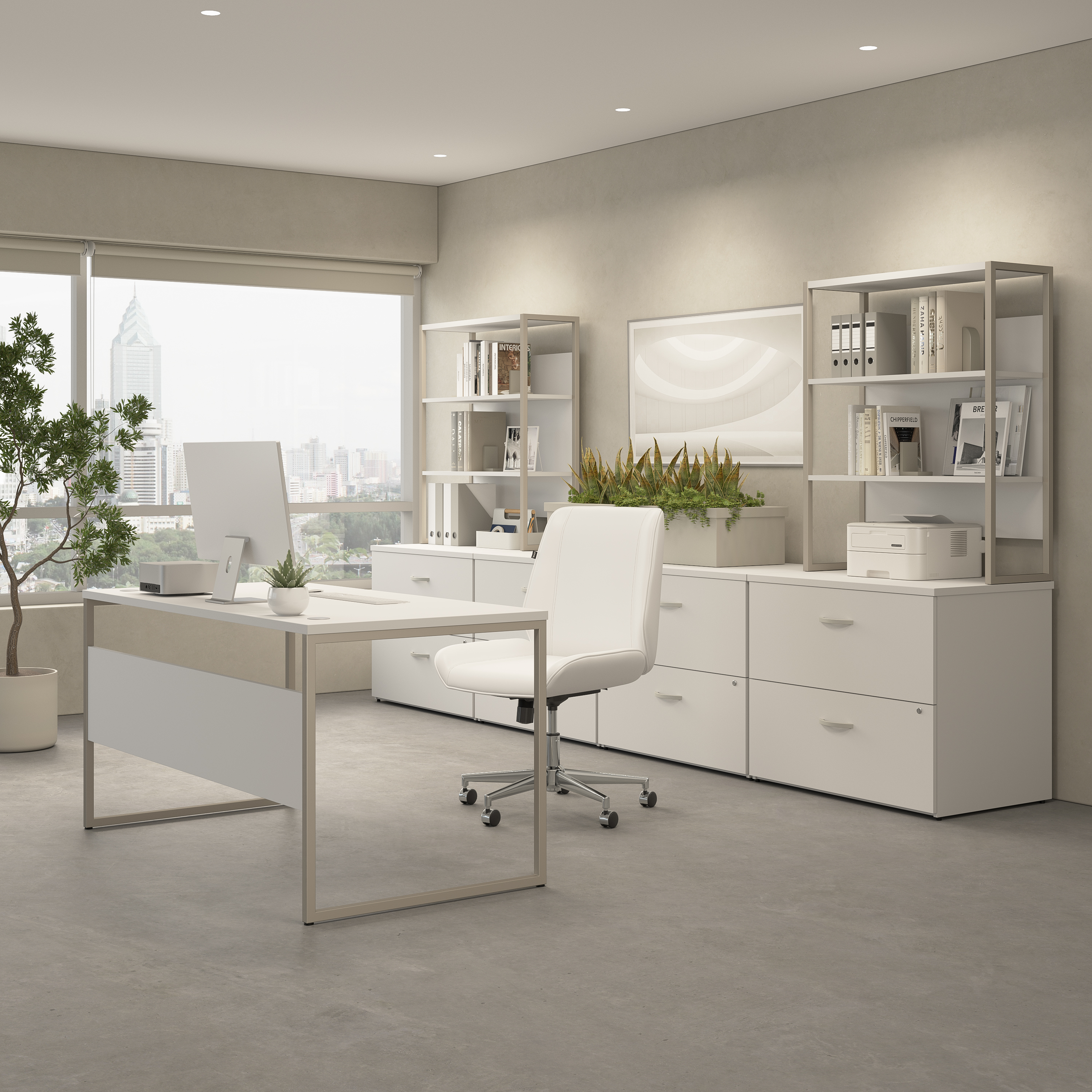Shop Bush Business Furniture Hybrid 72W x 36D L Shaped Table Desk with Metal Legs 09 HYB025WH #color_white