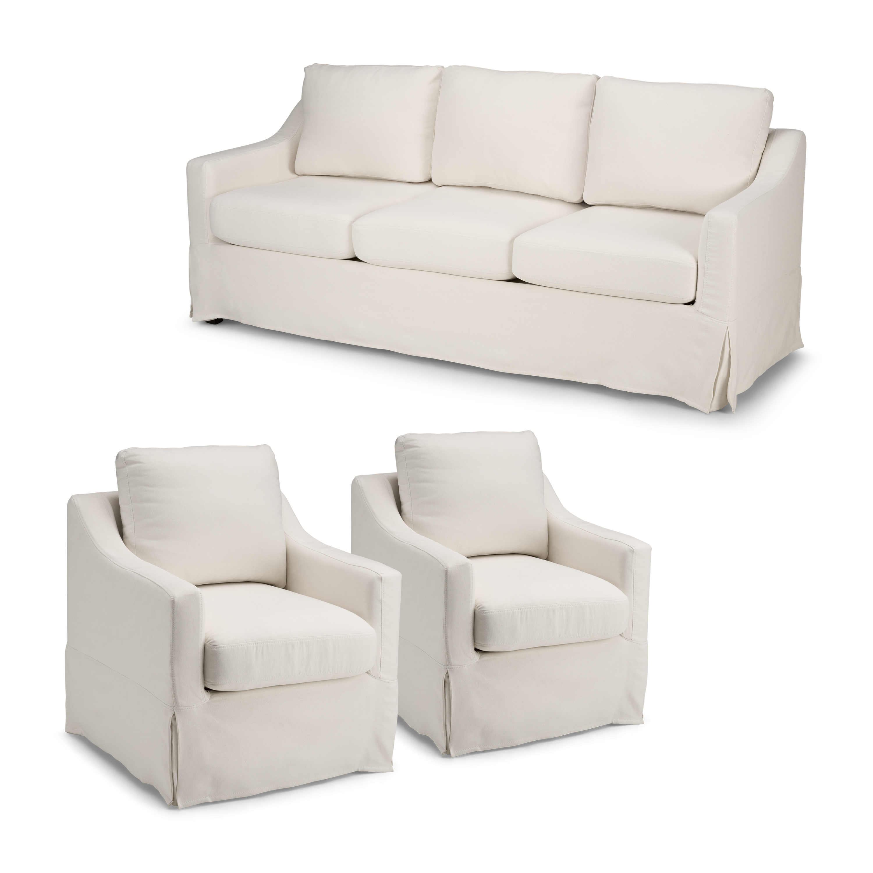 Shop Bush Home Harper 80W Sofa and 2 Swivel Accent Chairs with Slipcovers HAR008IYB 1 #color_ivory basketweave fabric