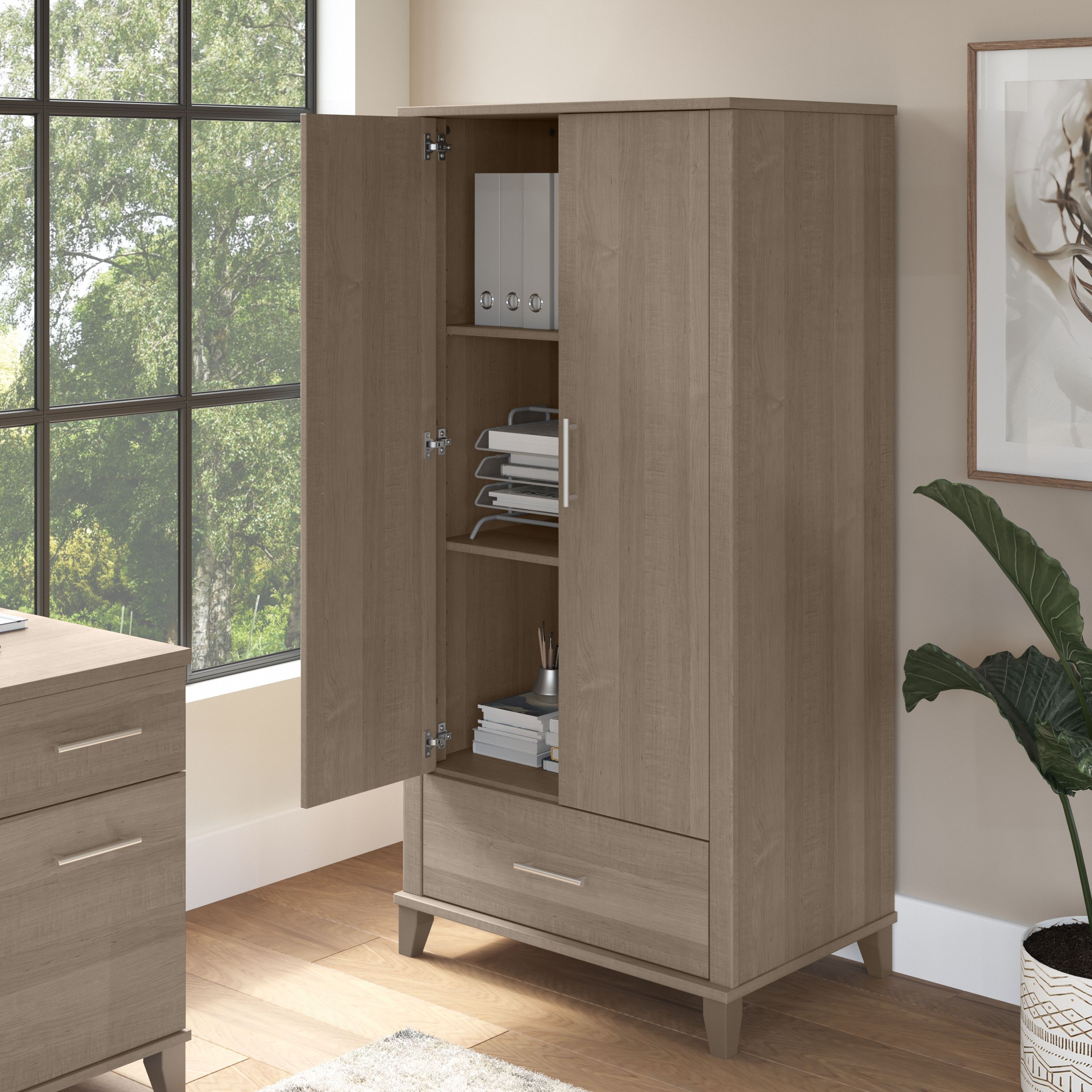 Shop Bush Furniture Somerset Tall Storage Cabinet with Doors and Drawer 06 STS166AGK-Z2 #color_ash gray