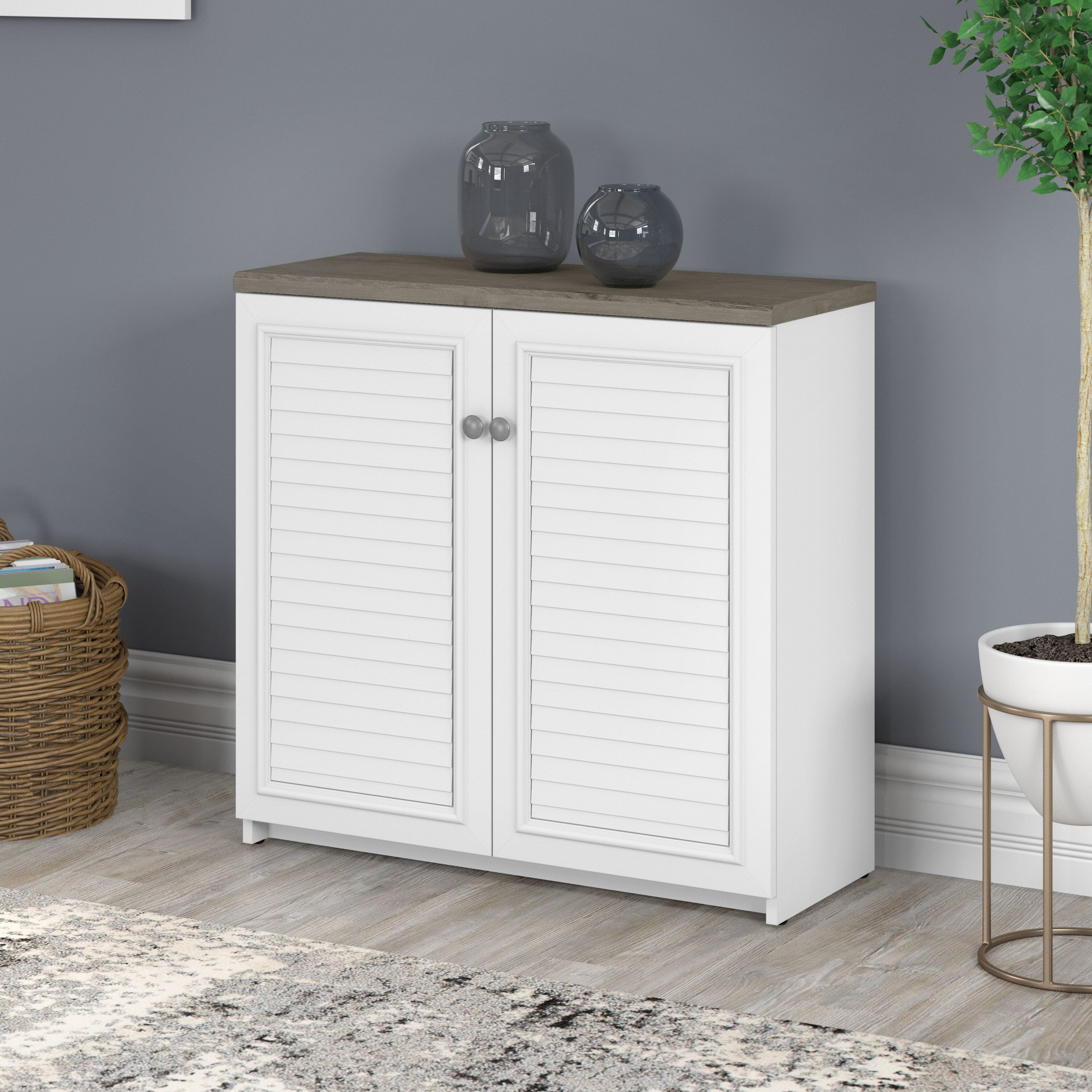 Shop Bush Furniture Fairview Small Storage Cabinet with Doors and Shelves 01 WC53696-03 #color_shiplap gray/pure white