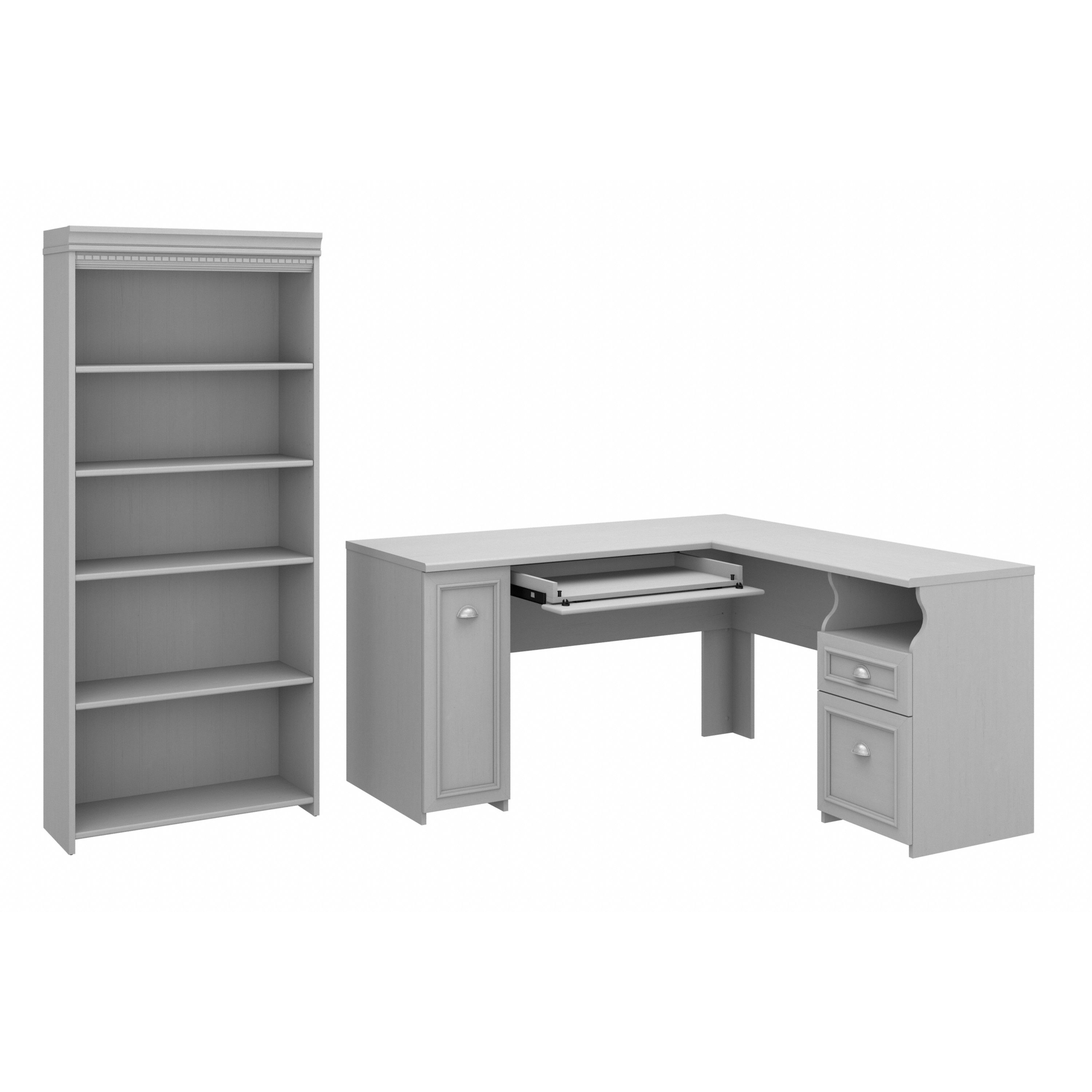 Shop Bush Furniture Fairview 60W L Shaped Desk with 5 Shelf Bookcase 02 FV007CG #color_cape cod gray